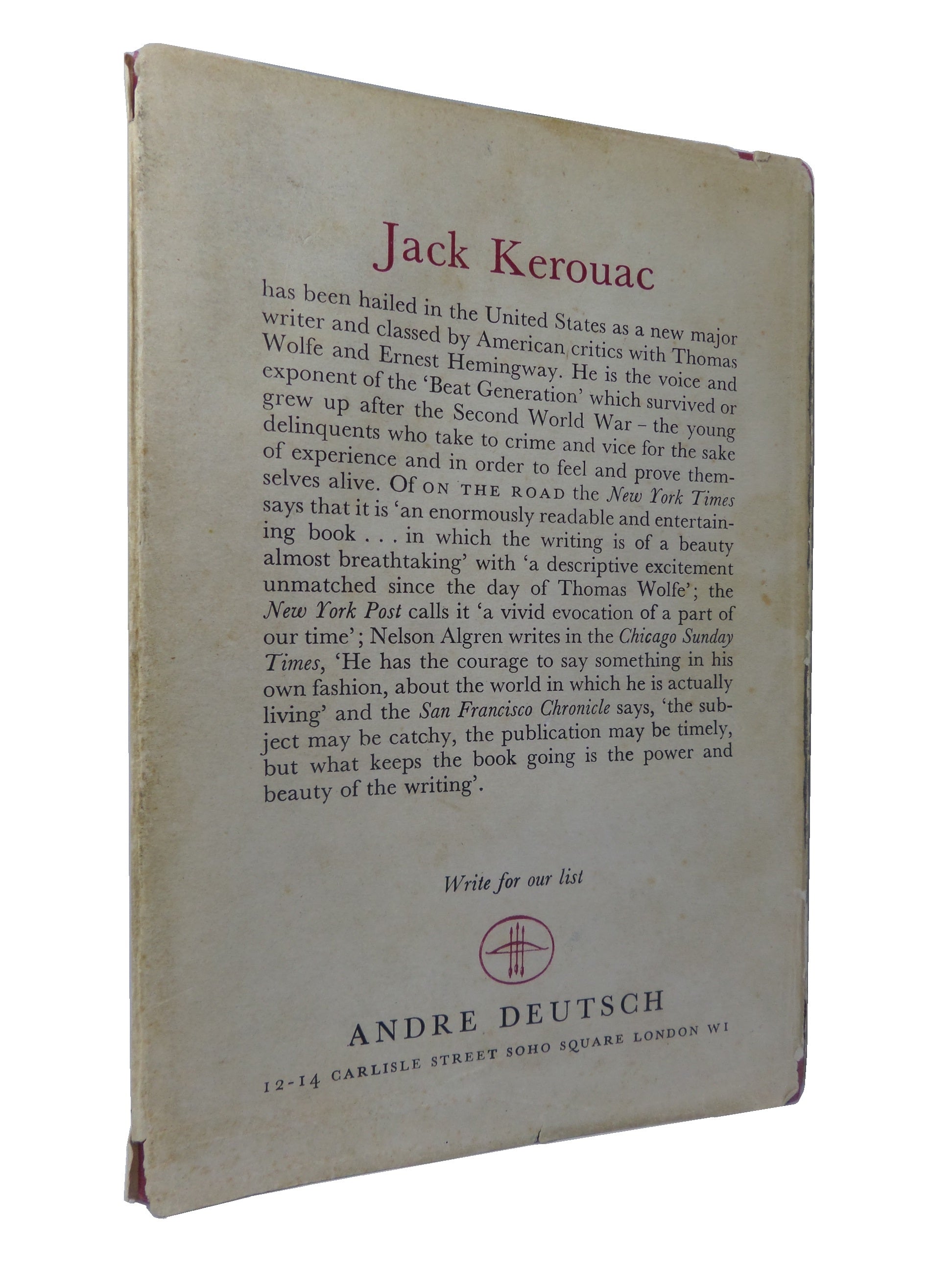 ON THE ROAD BY JACK KEROUAC 1958 FIRST EDITION WITH DUST JACKET