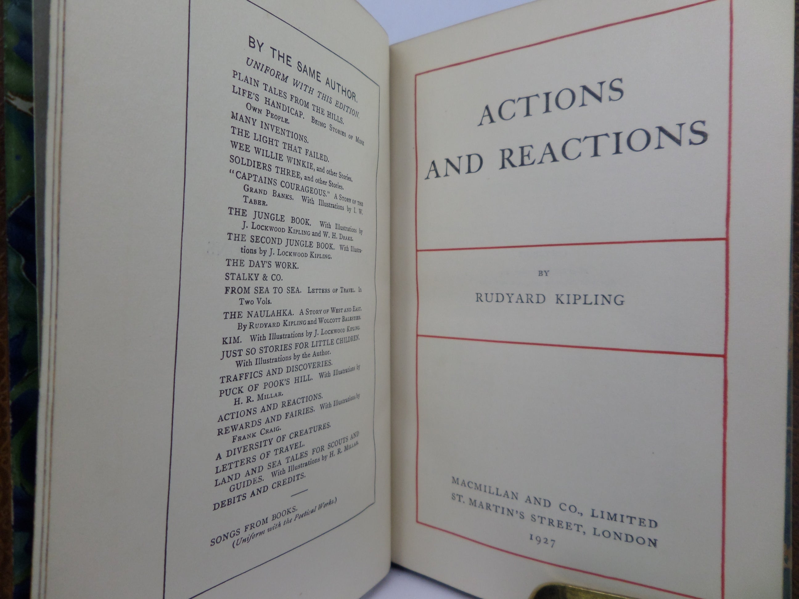 ACTIONS AND REACTIONS BY RUDYARD KIPLING 1927 TREE-CALF BINDING BY BICKERS