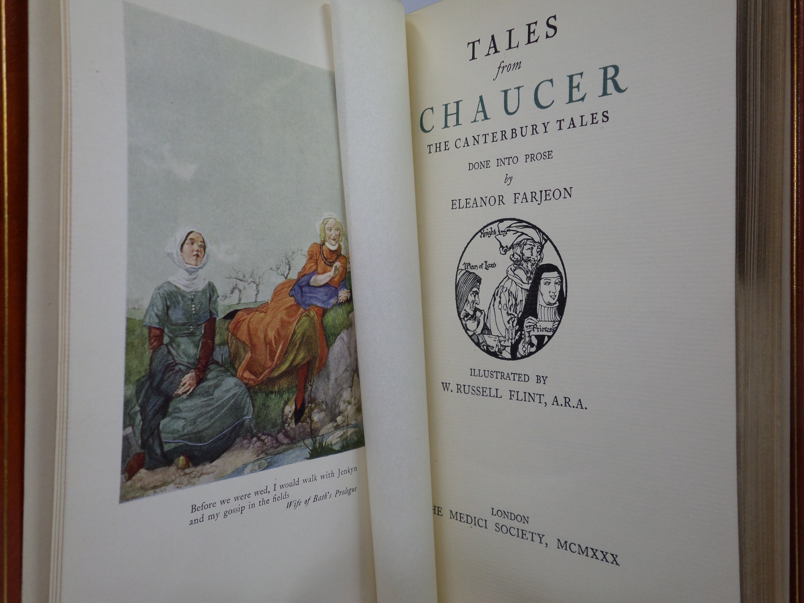 CHAUCER'S CANTERBURY TALES 1930 FINE RIVIERE BINDING, WILLIAM RUSSELL FLINT ILLS