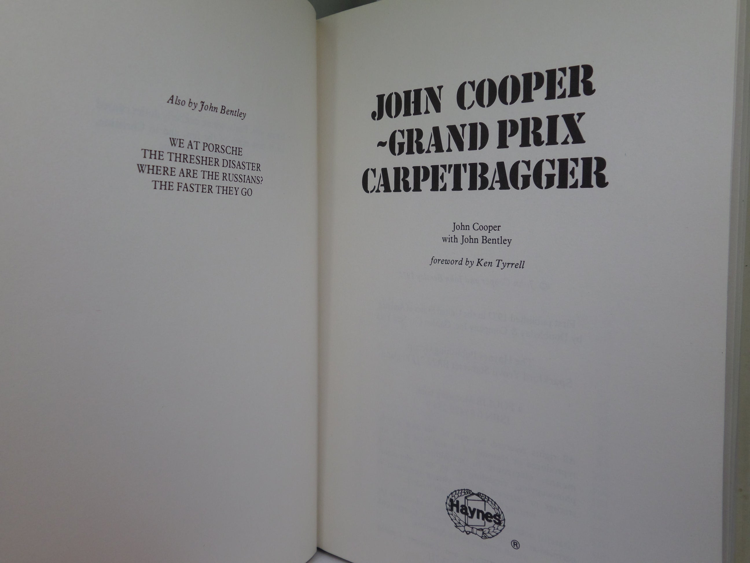 JOHN COOPER - GRAND PRIX CARPETBAGGER 1977 SIGNED & INSCRIBED FIRST EDITION