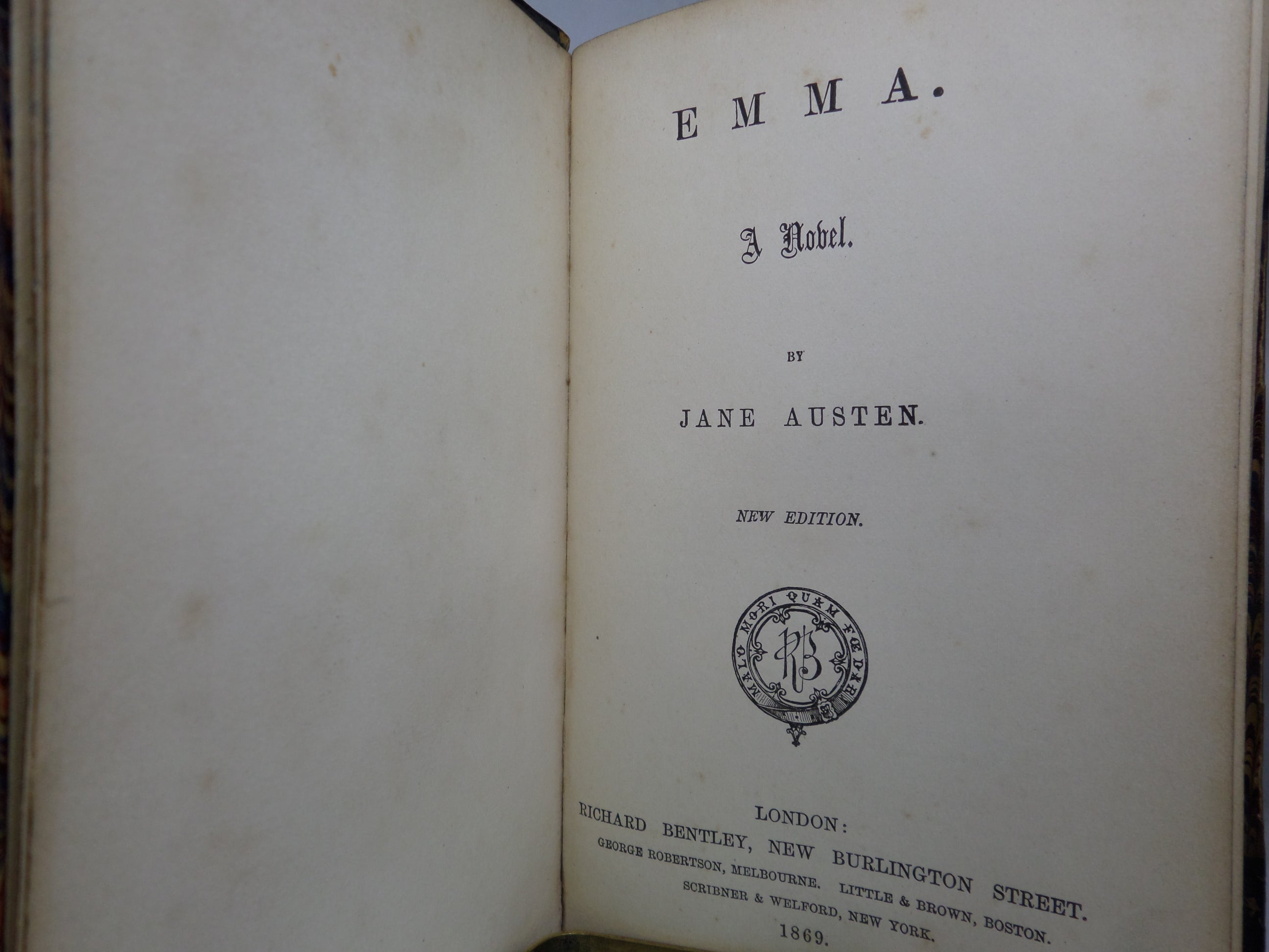 EMMA BY JANE AUSTEN 1869 LEATHER BOUND BY HALE & ROWORTH