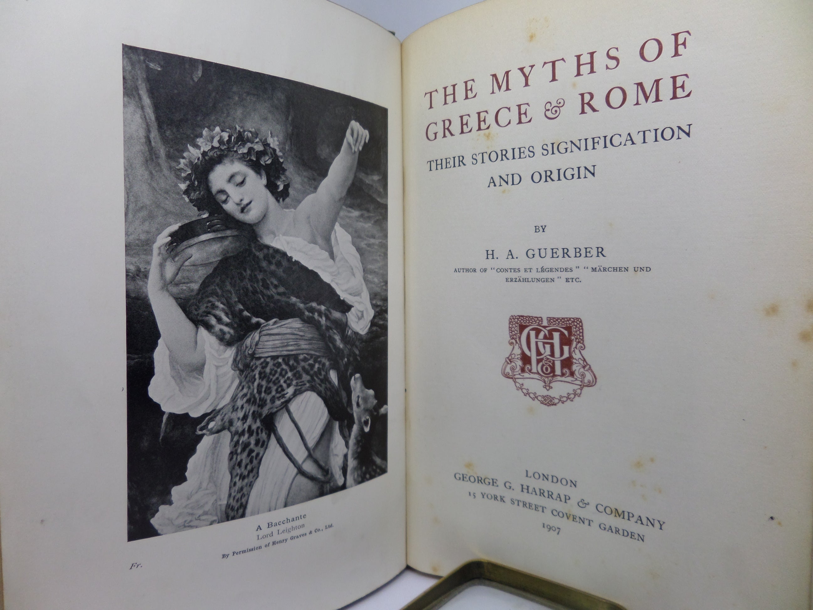THE MYTHS OF GREECE & ROME BY H. A. GUERBER 1907 FIRST EDITION, ILLUSTRATED