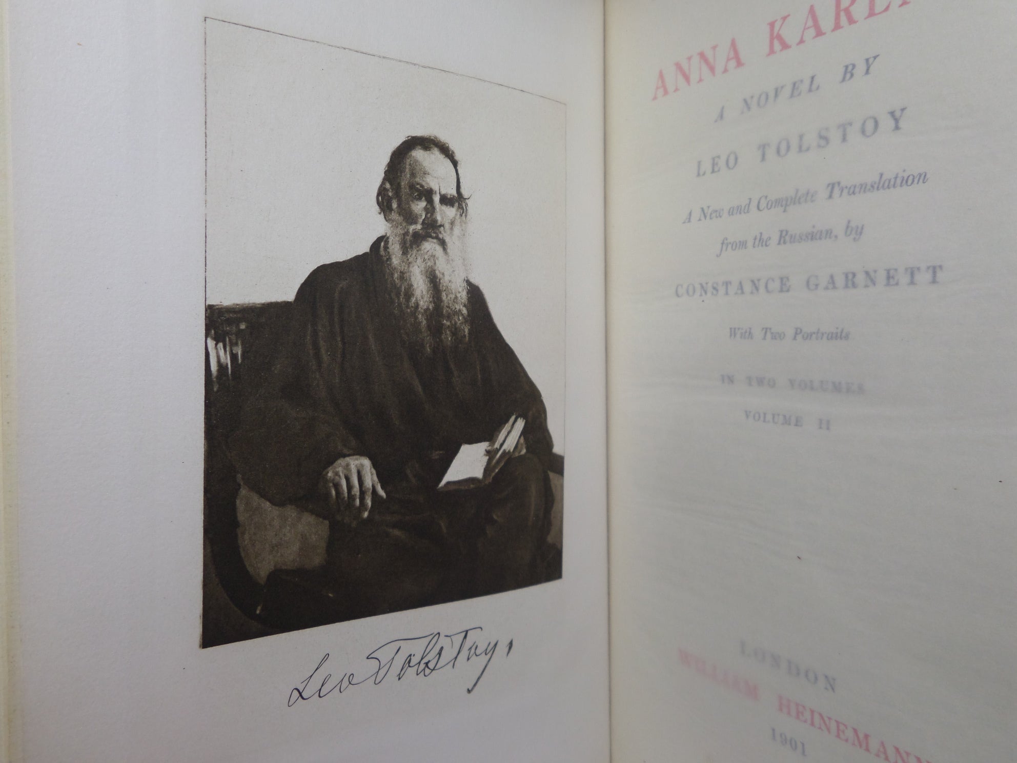 ANNA KARENINA BY LEO TOLSTOY 1901 FINELY BOUND IN TWO VOLUMES BY BAYNTUN RIVIERE
