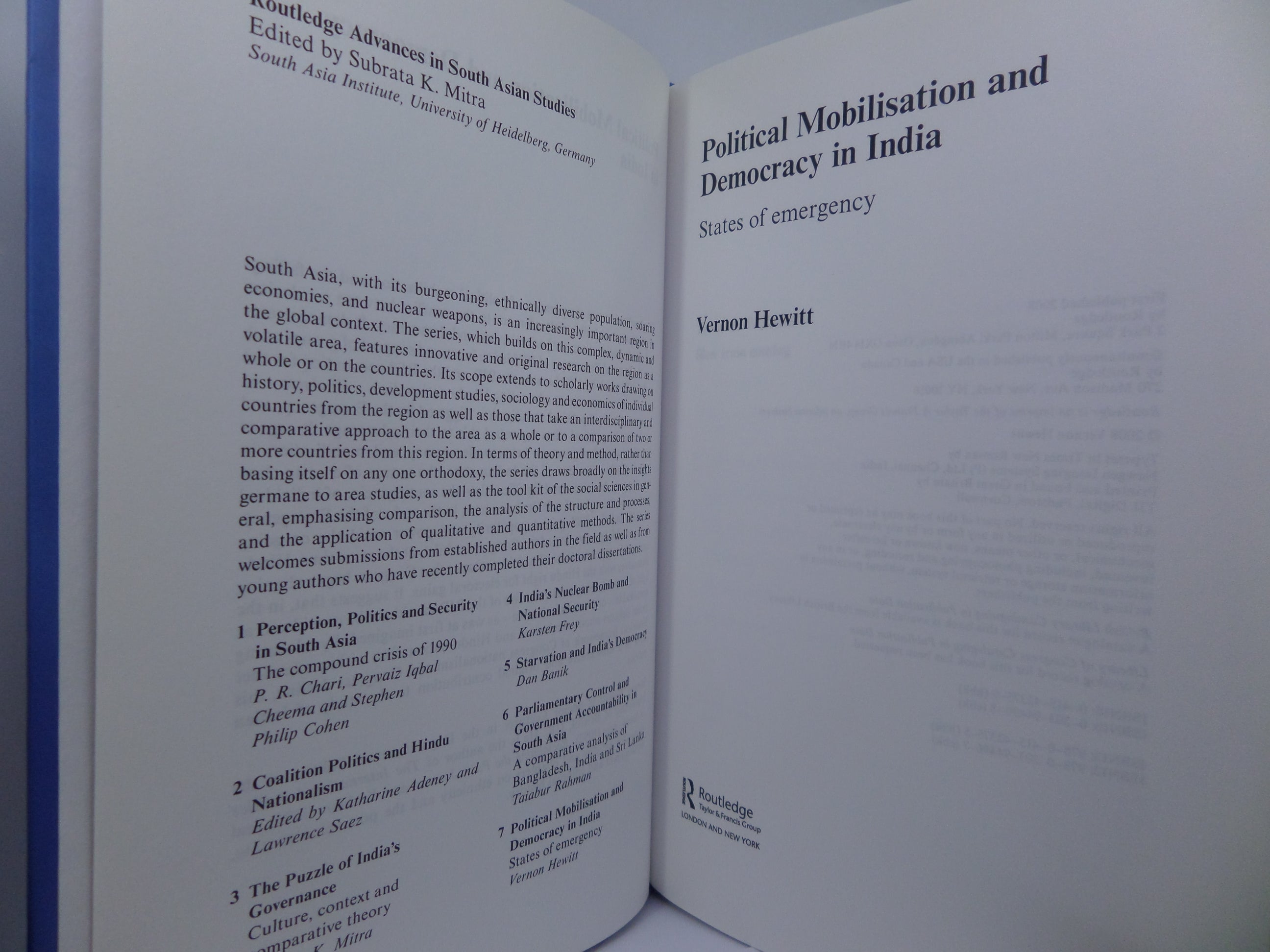 POLITICAL MOBILISATION AND DEMOCRACY IN INDIA BY VERNON HEWITT 2008 HARDCOVER.