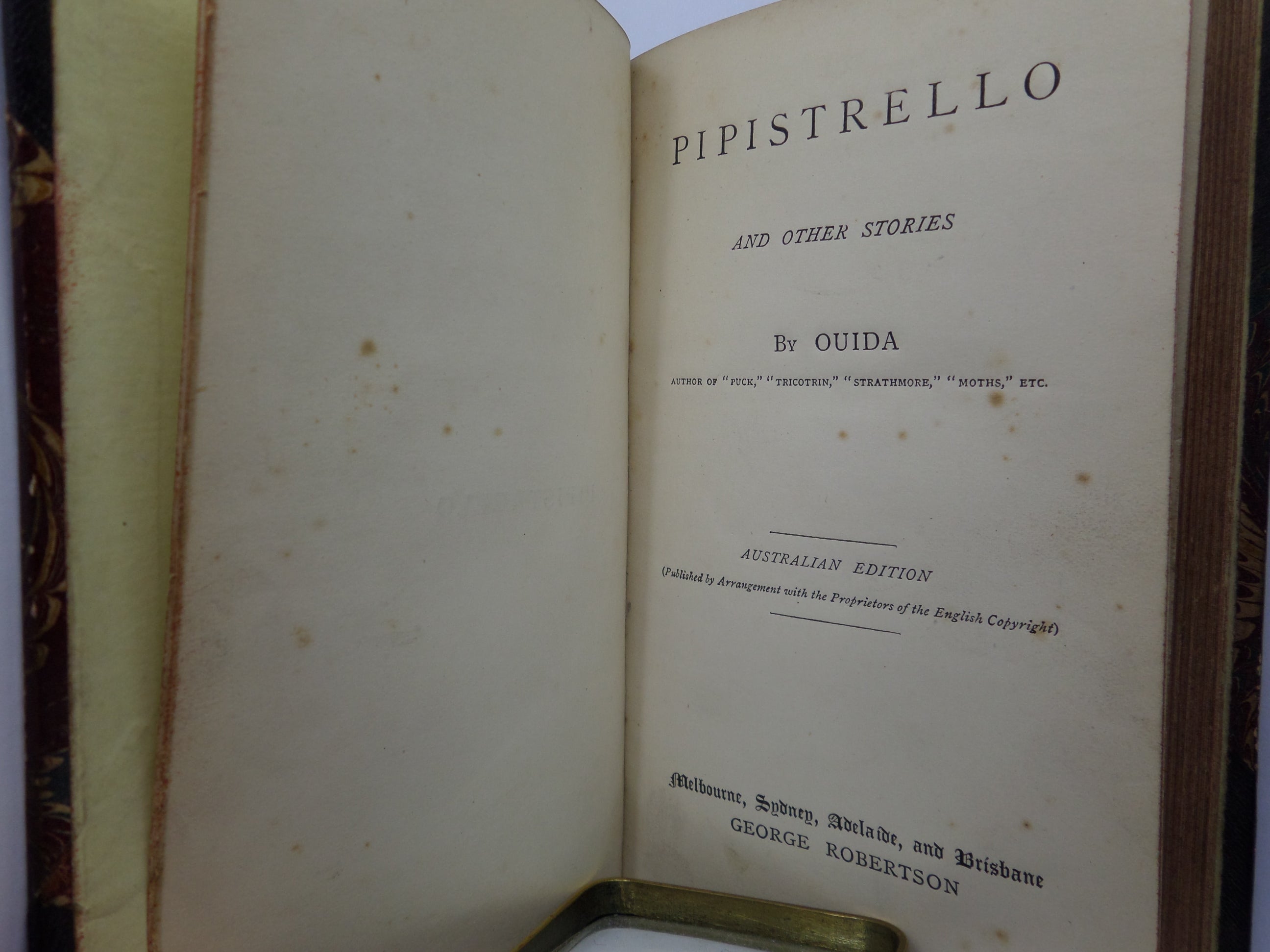 PIPISTRELLO AND OTHER STORIES BY OUIDA 1880 FIRST EDITION LEATHER BOUND