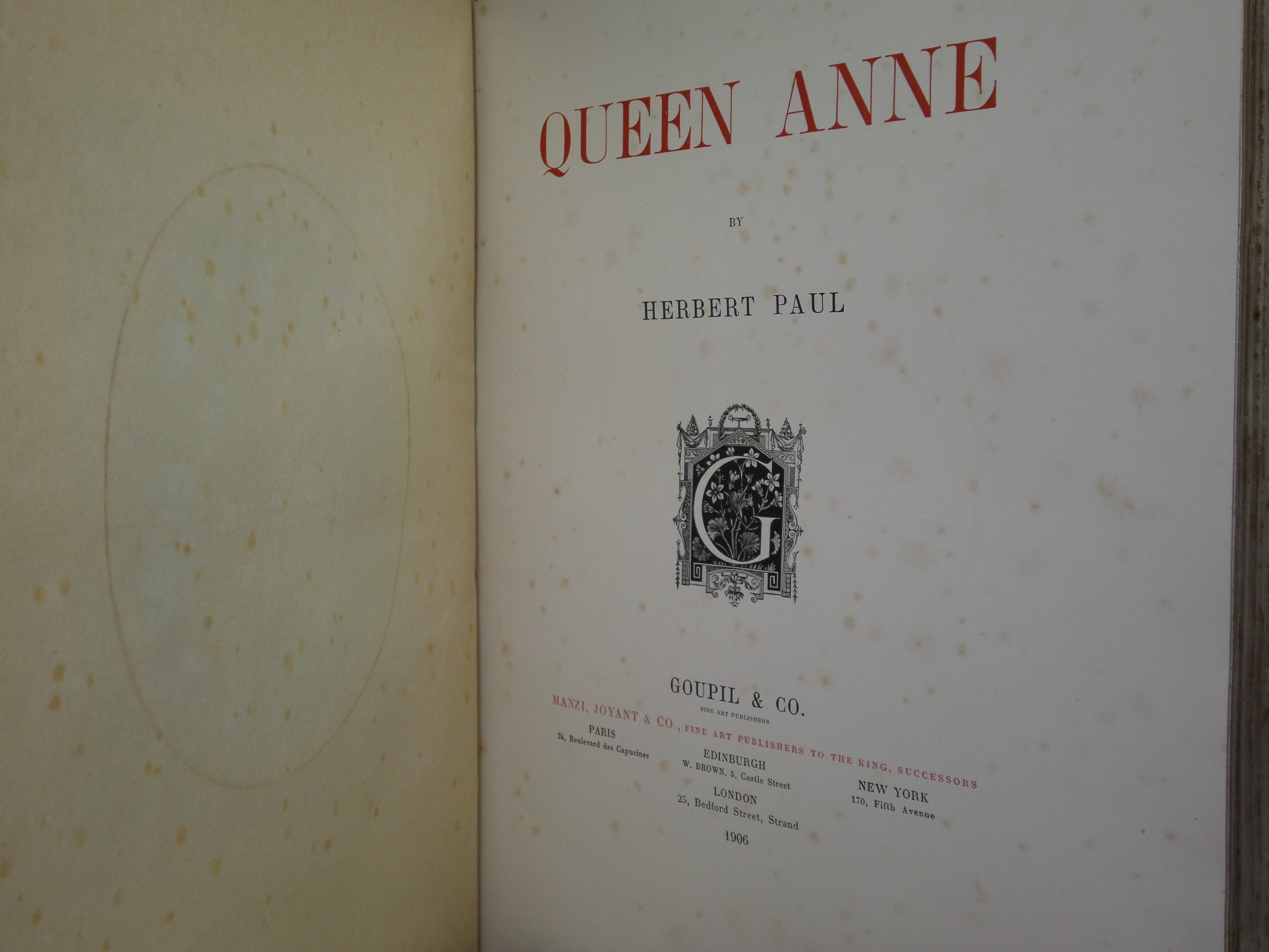 QUEEN ANNE BY HERBERT PAUL 1906 FINE BINDING BY HENRY SOTHERAN