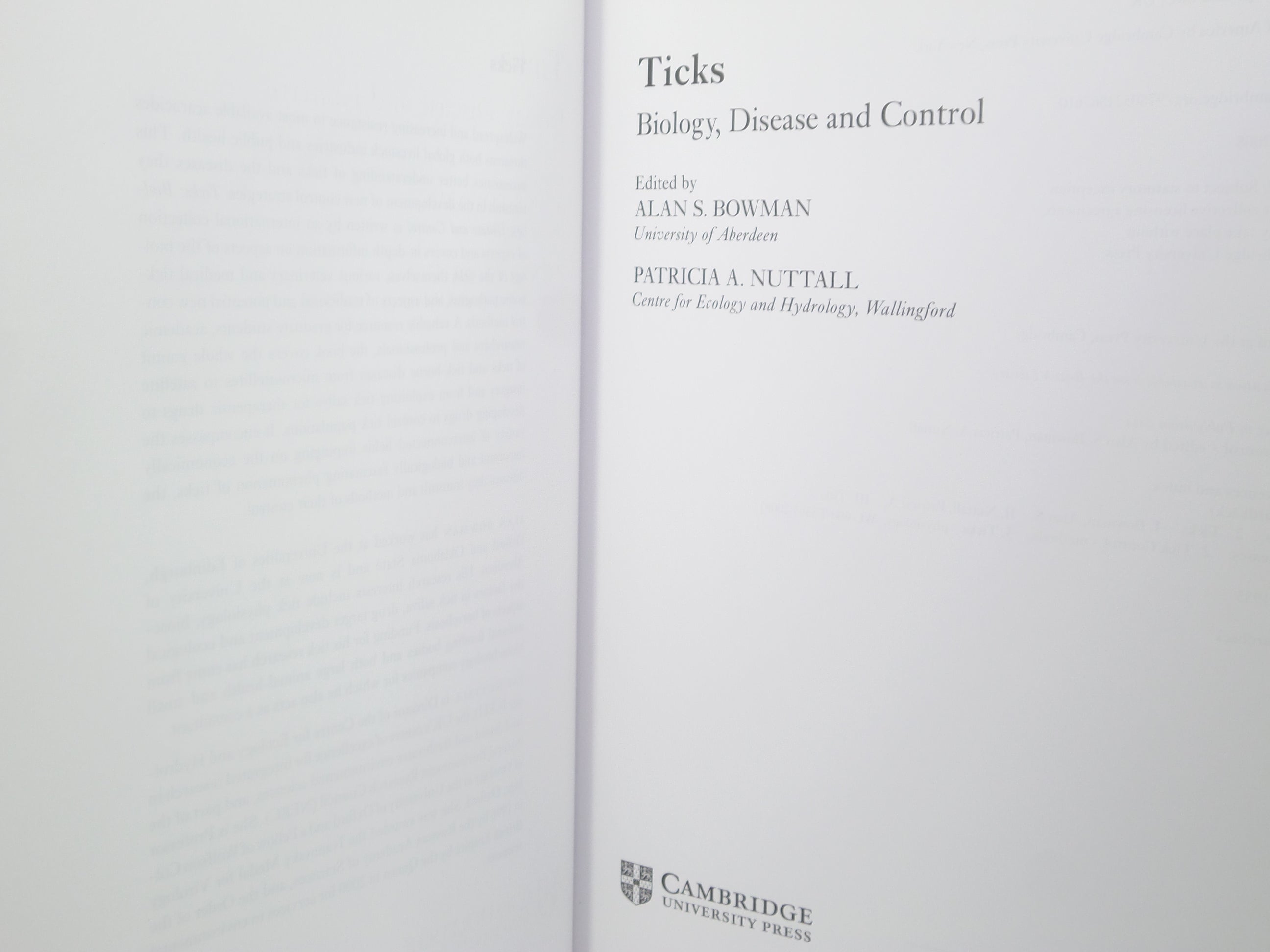 TICKS: BIOLOGY, DISEASE AND CONTROL EDITED BY ALAN BOWMAN 2008 HARDBACK