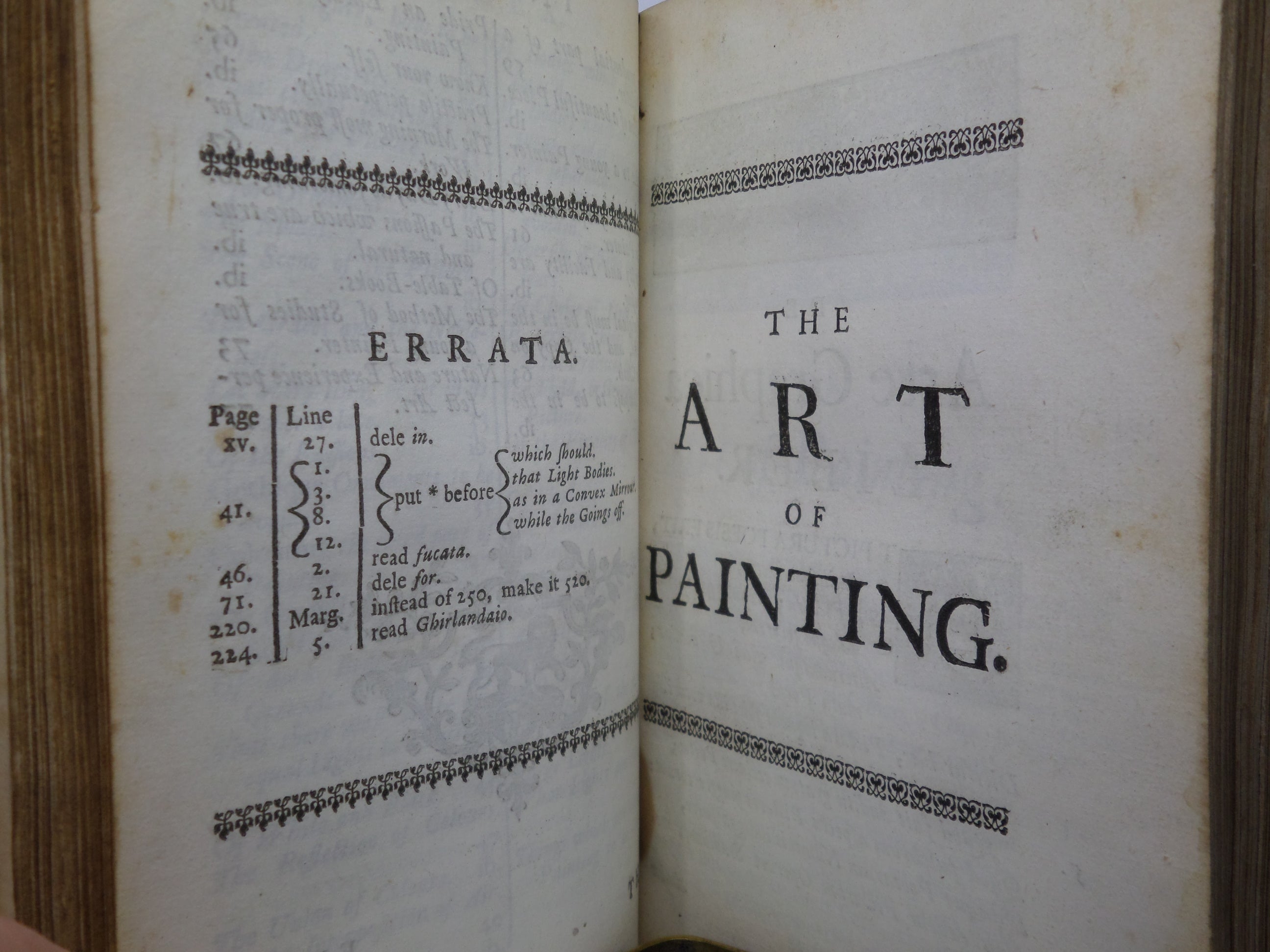 THE ART OF PAINTING BY C.A. DU FRESNOT TRANS BY DRYDEN 1716 FINE LEATHER BINDING