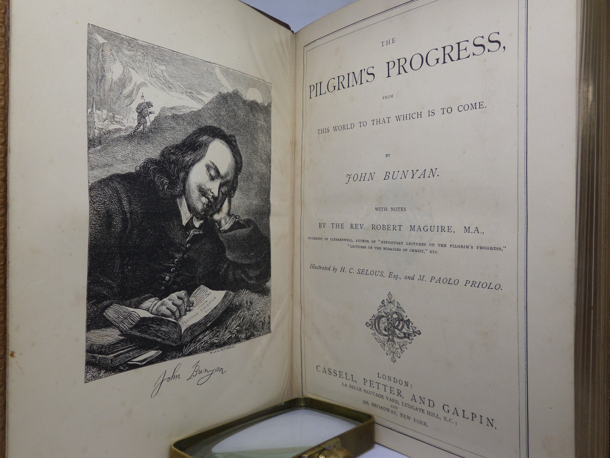 THE PILGRIM'S PROGRESS & THE HOLY WAR BY JOHN BUNYAN CA. 1860 FINE BINDING