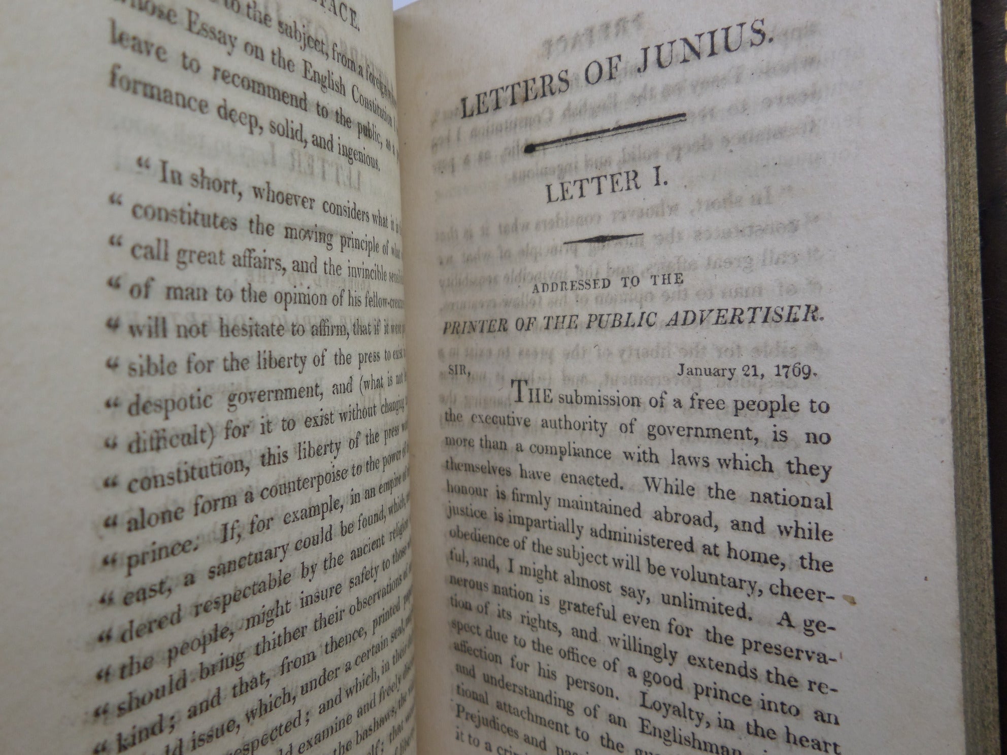THE LETTERS OF JUNIUS 1804 FINE LEATHER BINDING