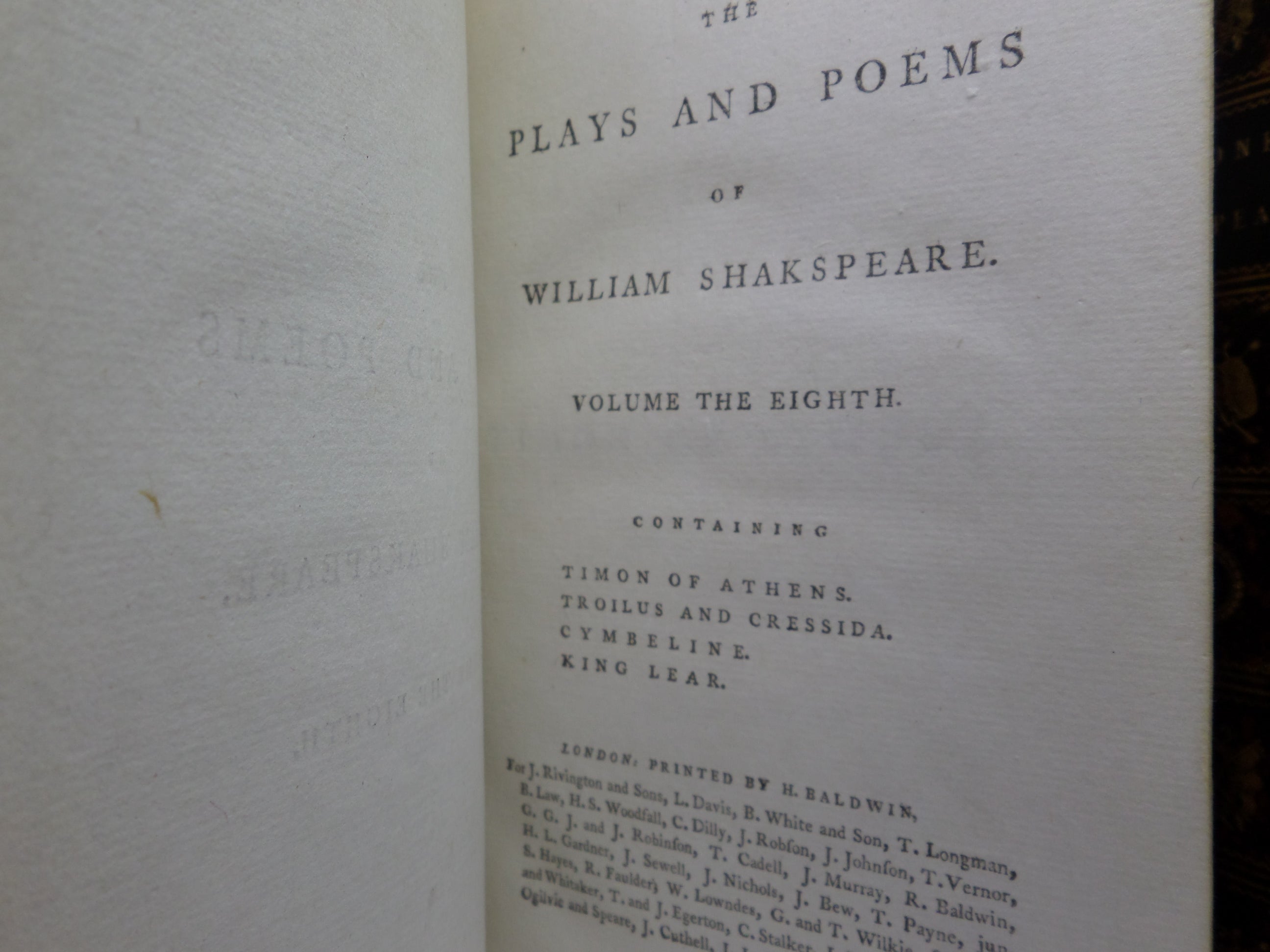 THE PLAYS & POEMS OF WILLIAM SHAKESPEARE 1790 FIRST EDMOND MALONE EDITION, LEATHER-BOUND IN 11 VOLUMES