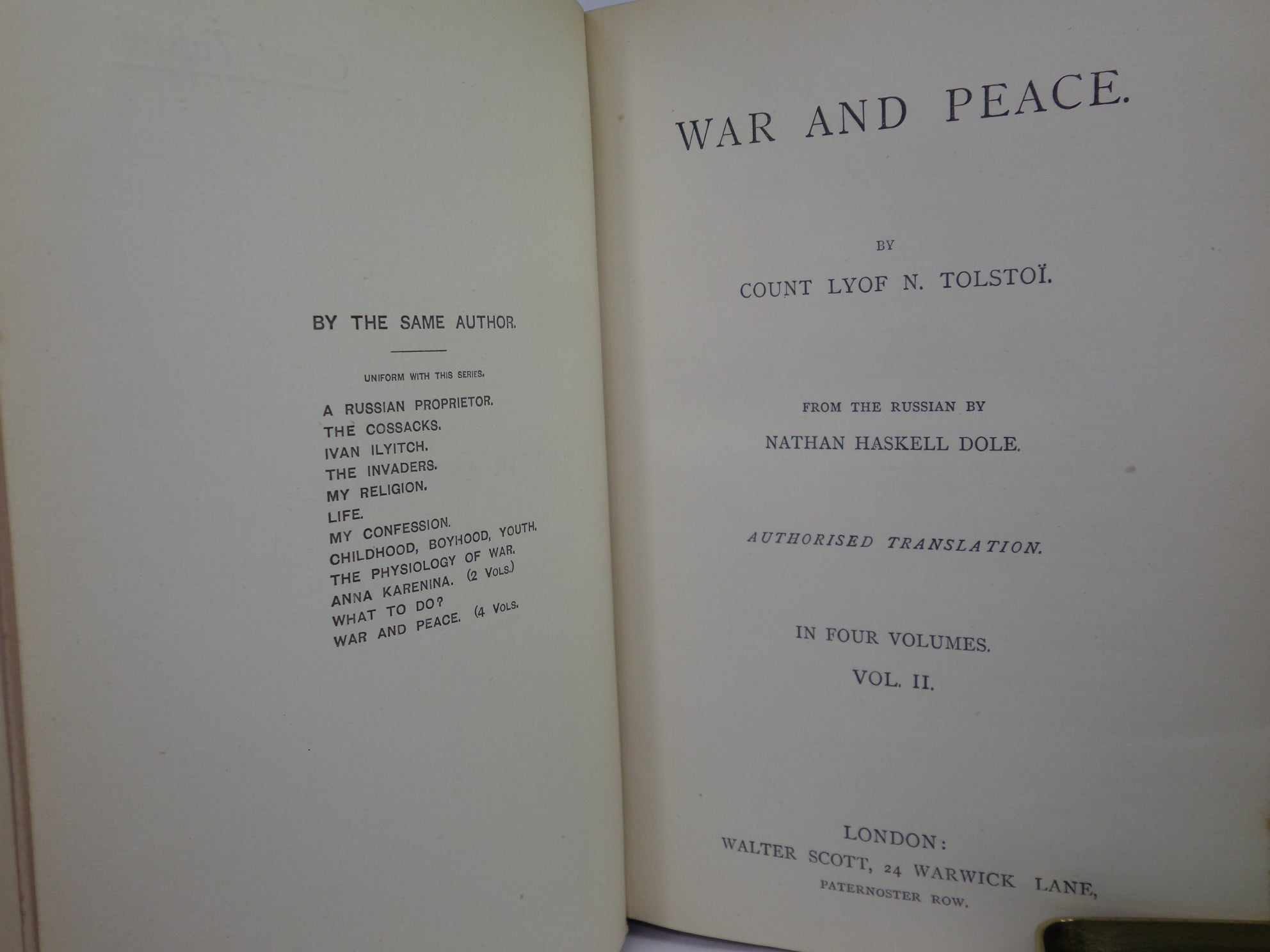 WAR AND PEACE BY LEO TOLSTOY 1889 FIRST UK EDITION, IN FOUR VOLUMES