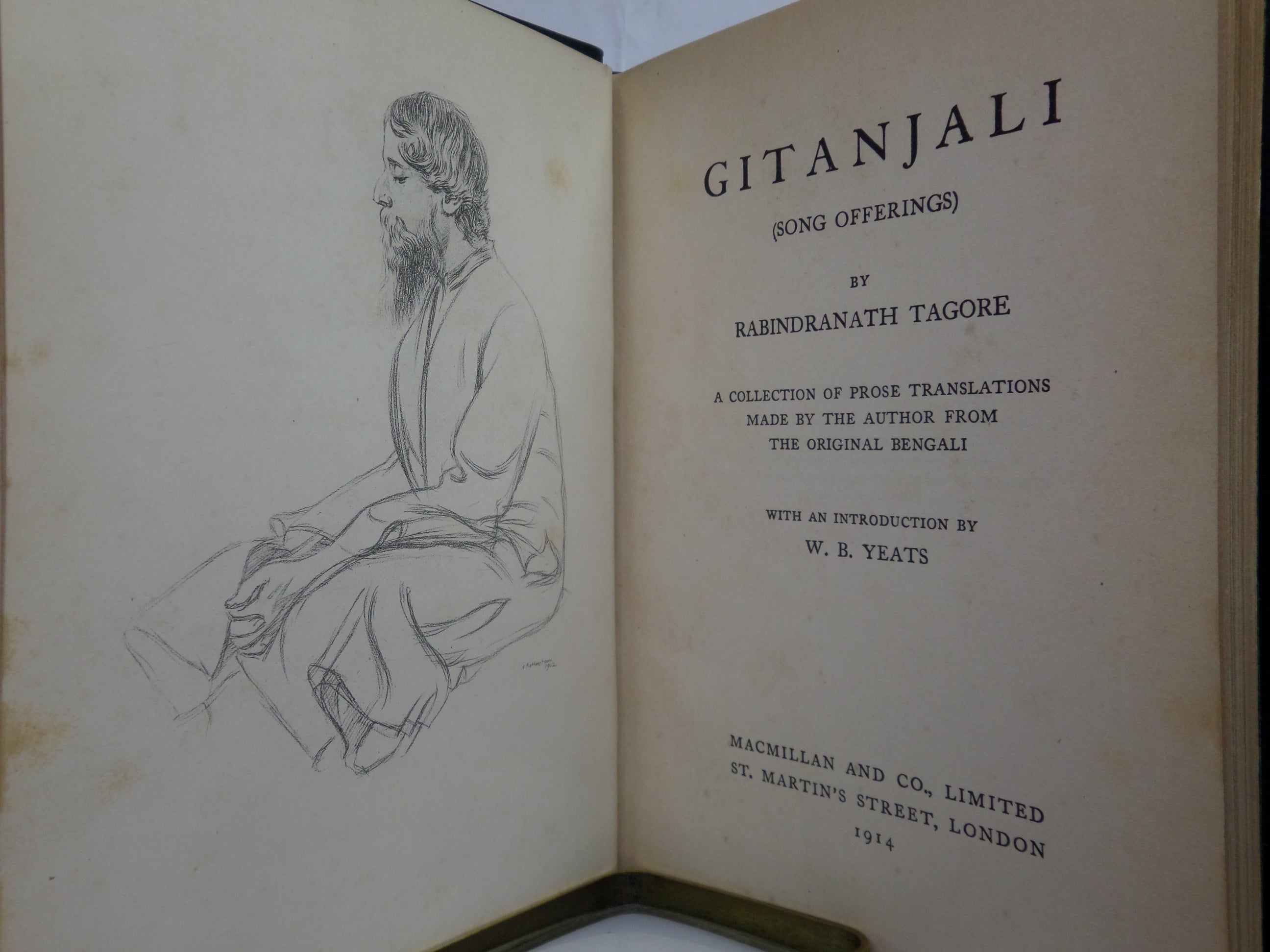 GITANJALI (SONG OFFERINGS) BY RABINDRANATH TAGORE 1914 LEATHER BOUND