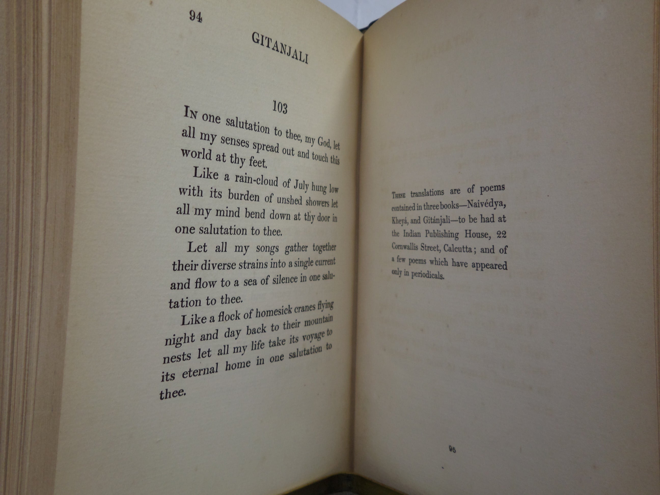 GITANJALI (SONG OFFERINGS) BY RABINDRANATH TAGORE 1914 LEATHER BOUND