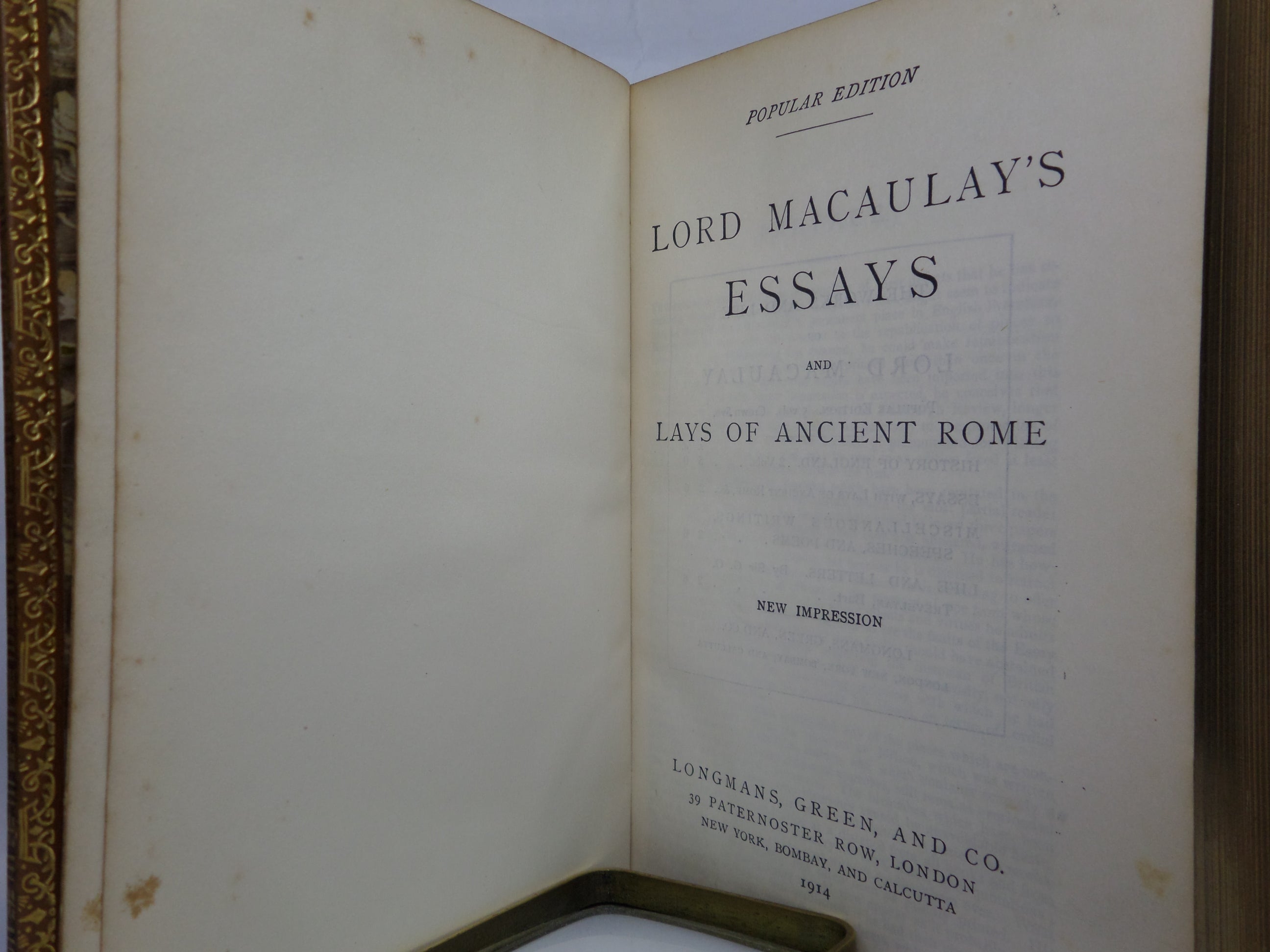 LORD MACAULAY'S ESSAYS AND LAYS OF ANCIENT ROME 1914 FINE TREE CALF BINDING