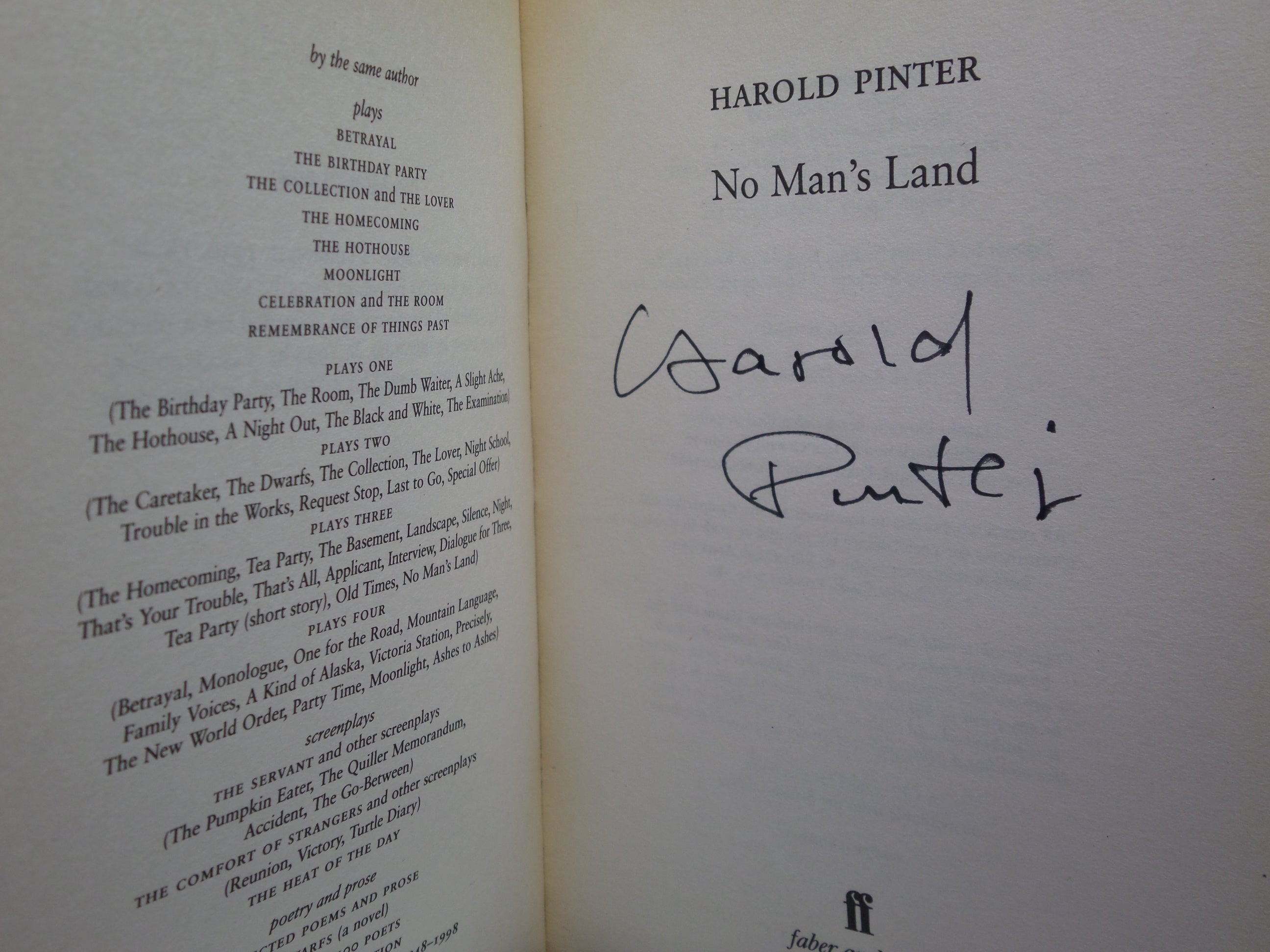 NO MAN'S LAND BY HAROLD PINTER 1991 SIGNED SOFTCOVER EDITION