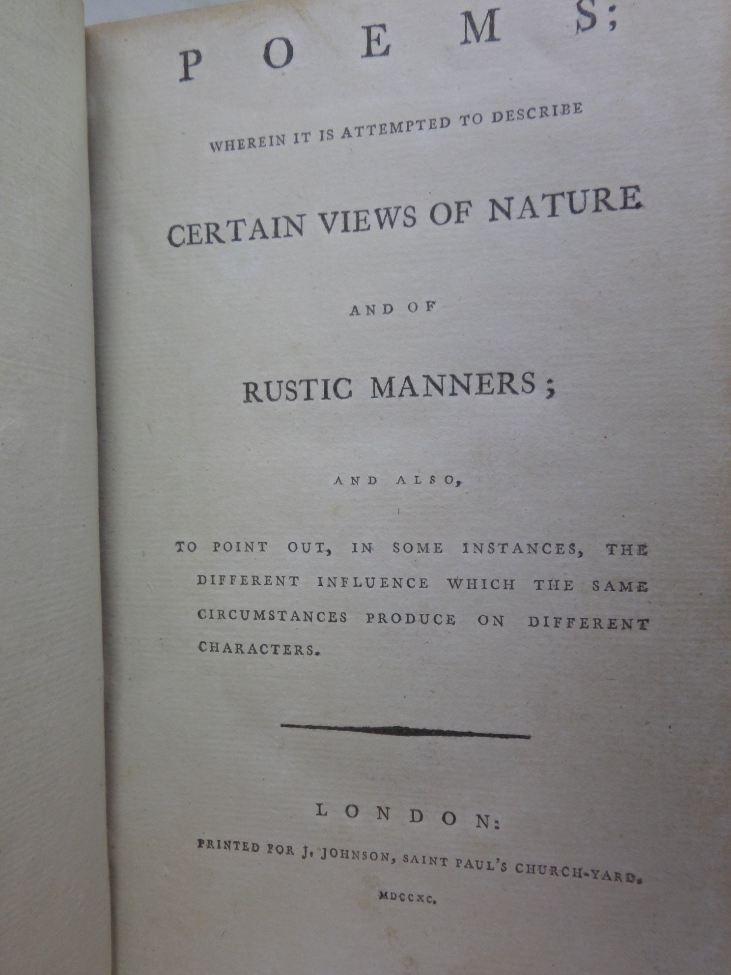 POEMS WHEREIN IT IS ATTEMPTED TO DESCRIBE CERTAIN VIEWS OF NATURE 1790 JOANNA BAILLIE