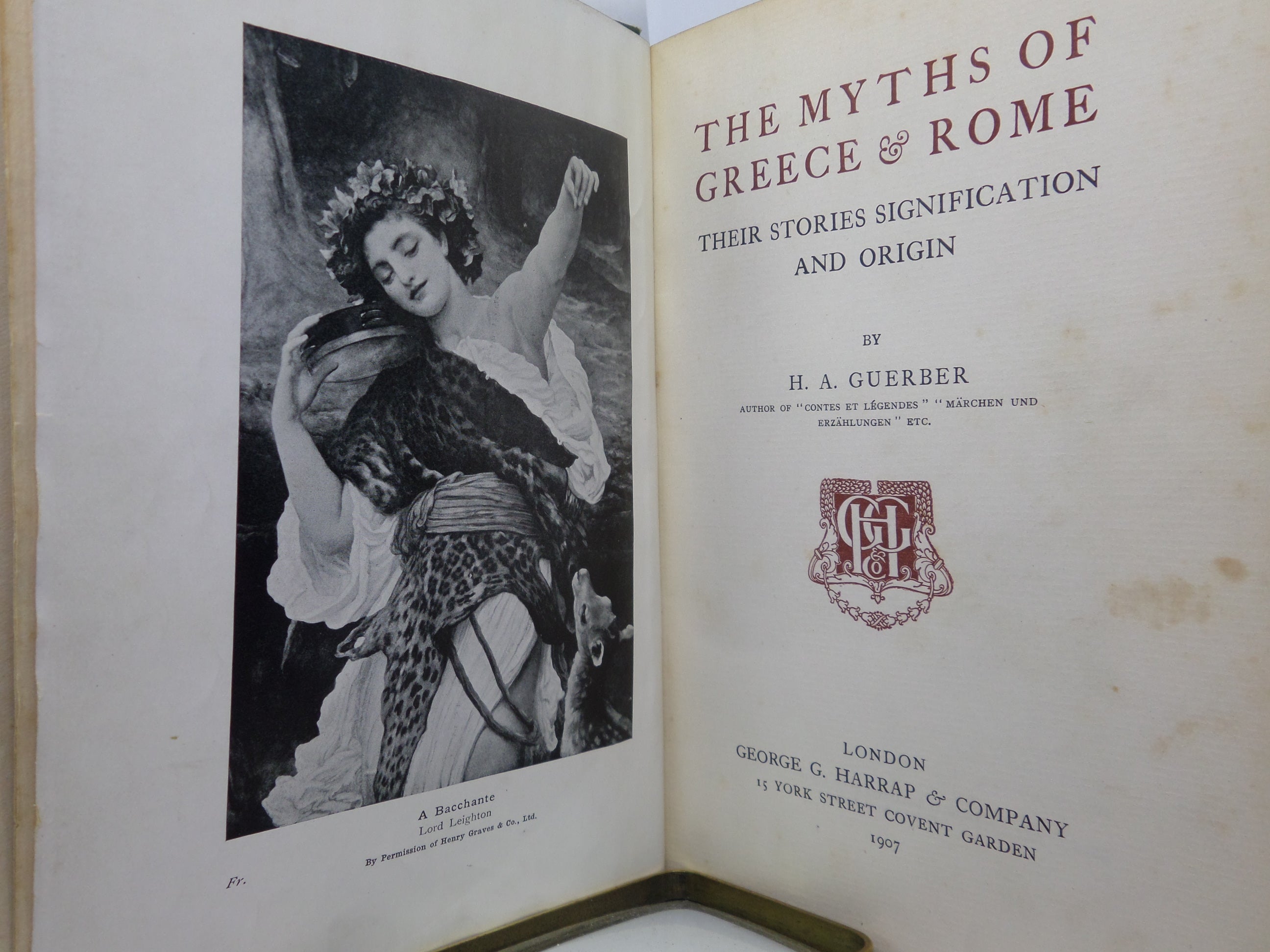 THE MYTHS OF GREECE & ROME BY H. A. GUERBER 1907 FIRST EDITION, ILLUSTRATED