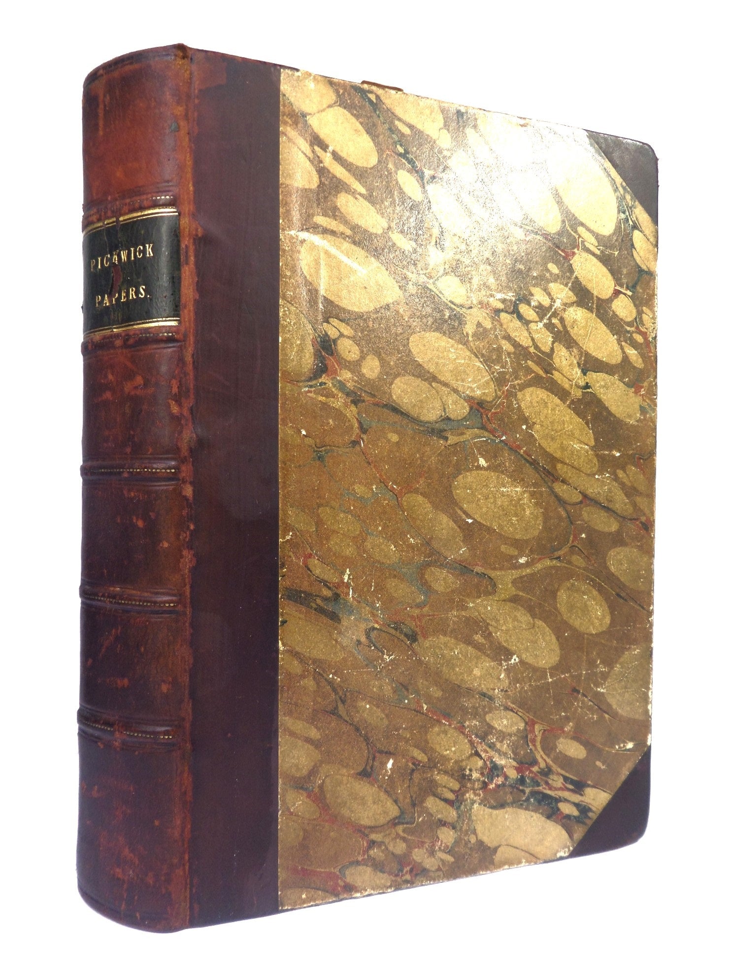 THE PICKWICK PAPERS BY CHARLES DICKENS 1847 LEATHER BINDING