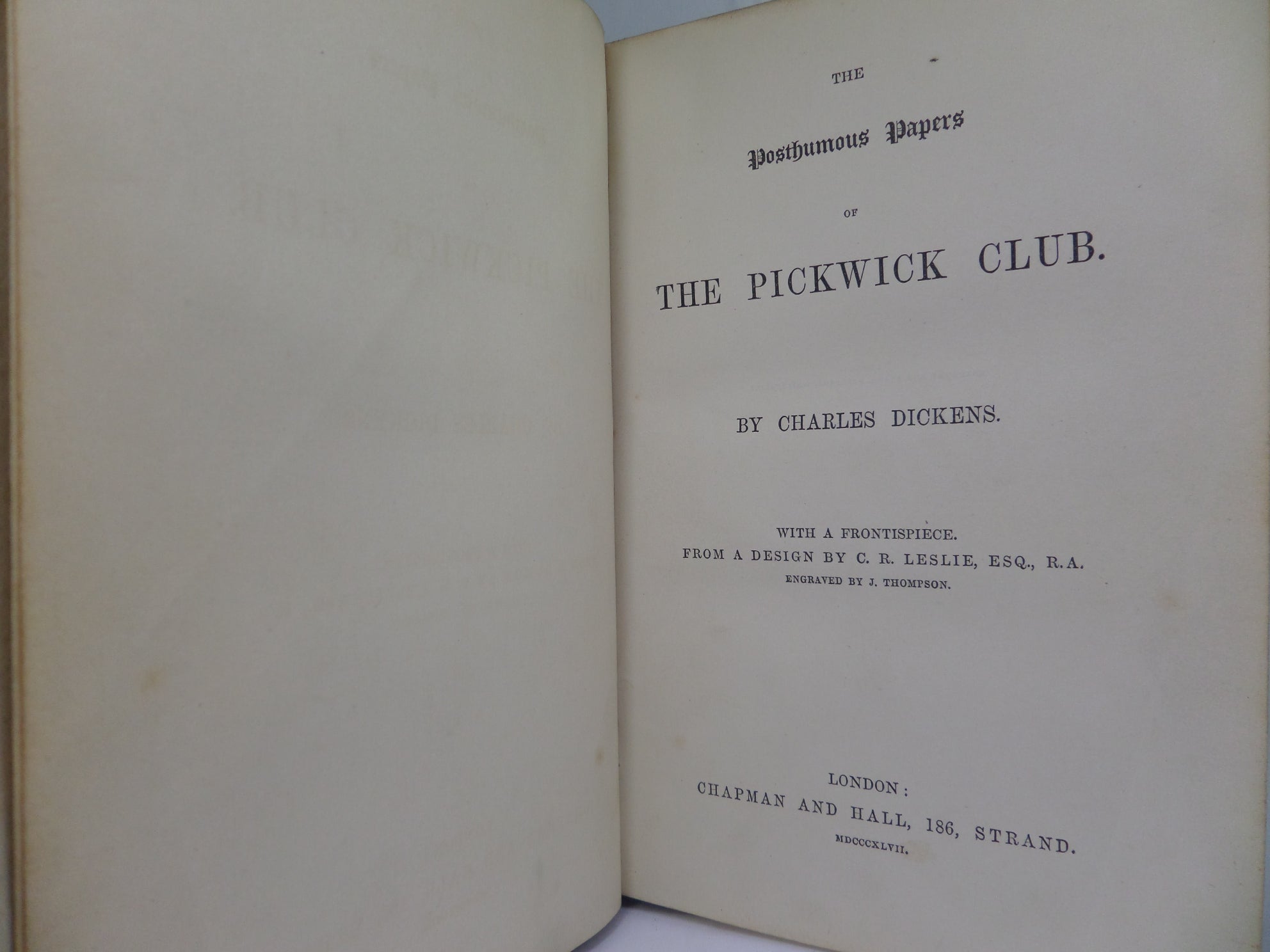 THE PICKWICK PAPERS BY CHARLES DICKENS 1847 LEATHER BINDING