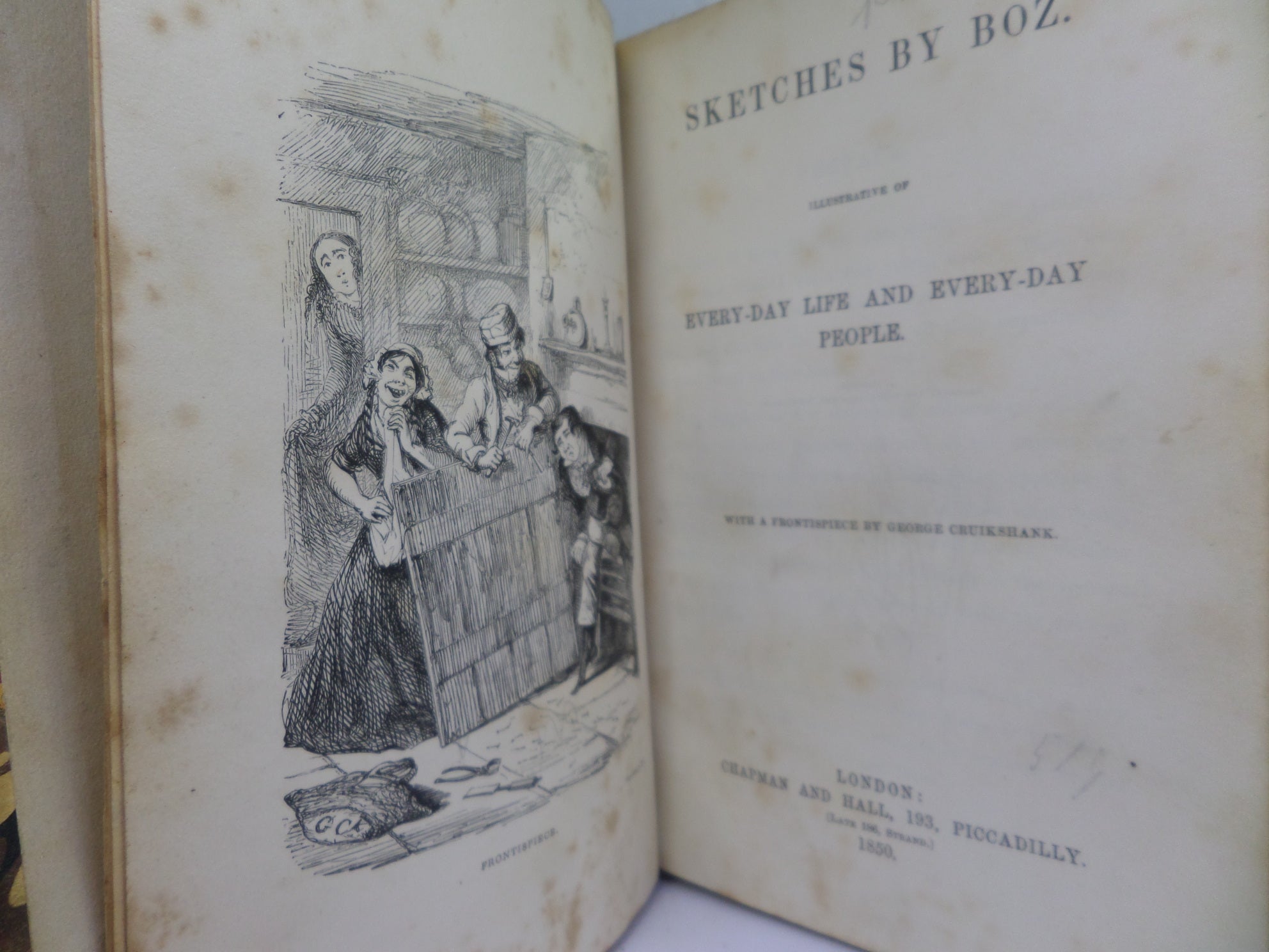 SKETCHES BY BOZ BY CHARLES DICKENS 1850 LEATHER BINDING