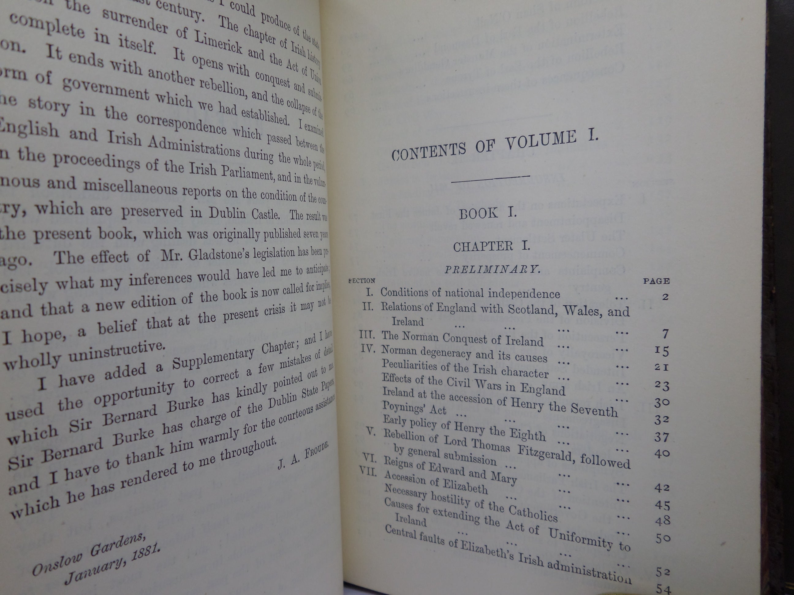 THE ENGLISH IN IRELAND IN THE 18TH CENTURY BY JAMES FROUDE 1887 LEATHER BOUND