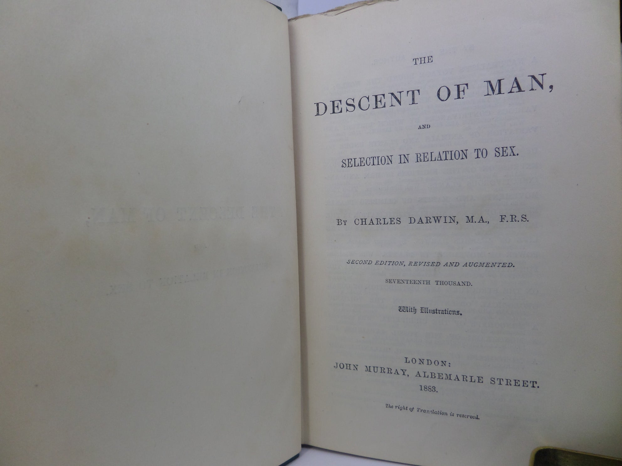 THE DESCENT OF MAN BY CHARLES DARWIN 1883