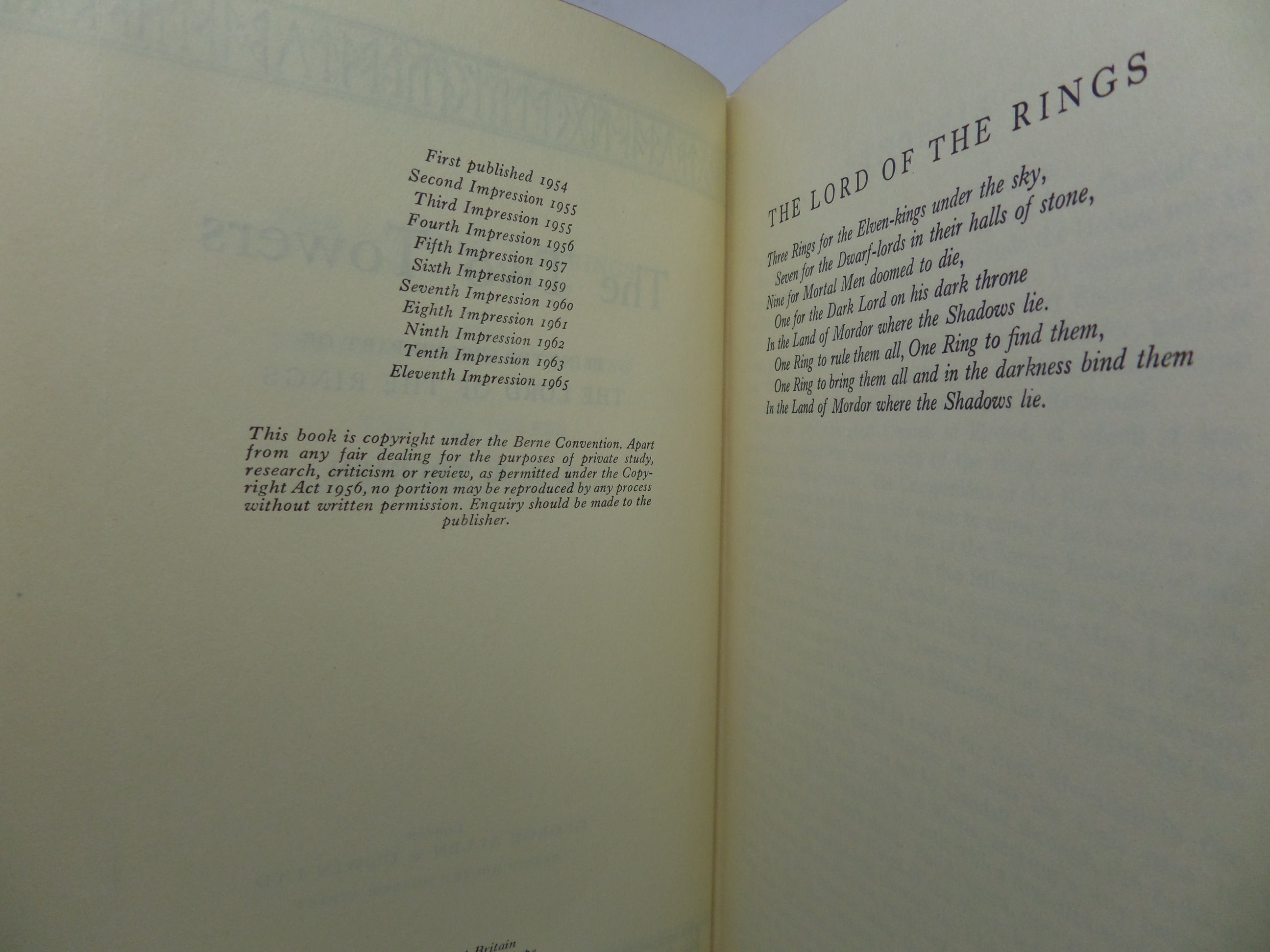 THE LORD OF THE RINGS, J.R.R. TOLKIEN 1965-66 FIRST EDITION SET, 15TH, 11TH, 11TH IMPRESSIONS