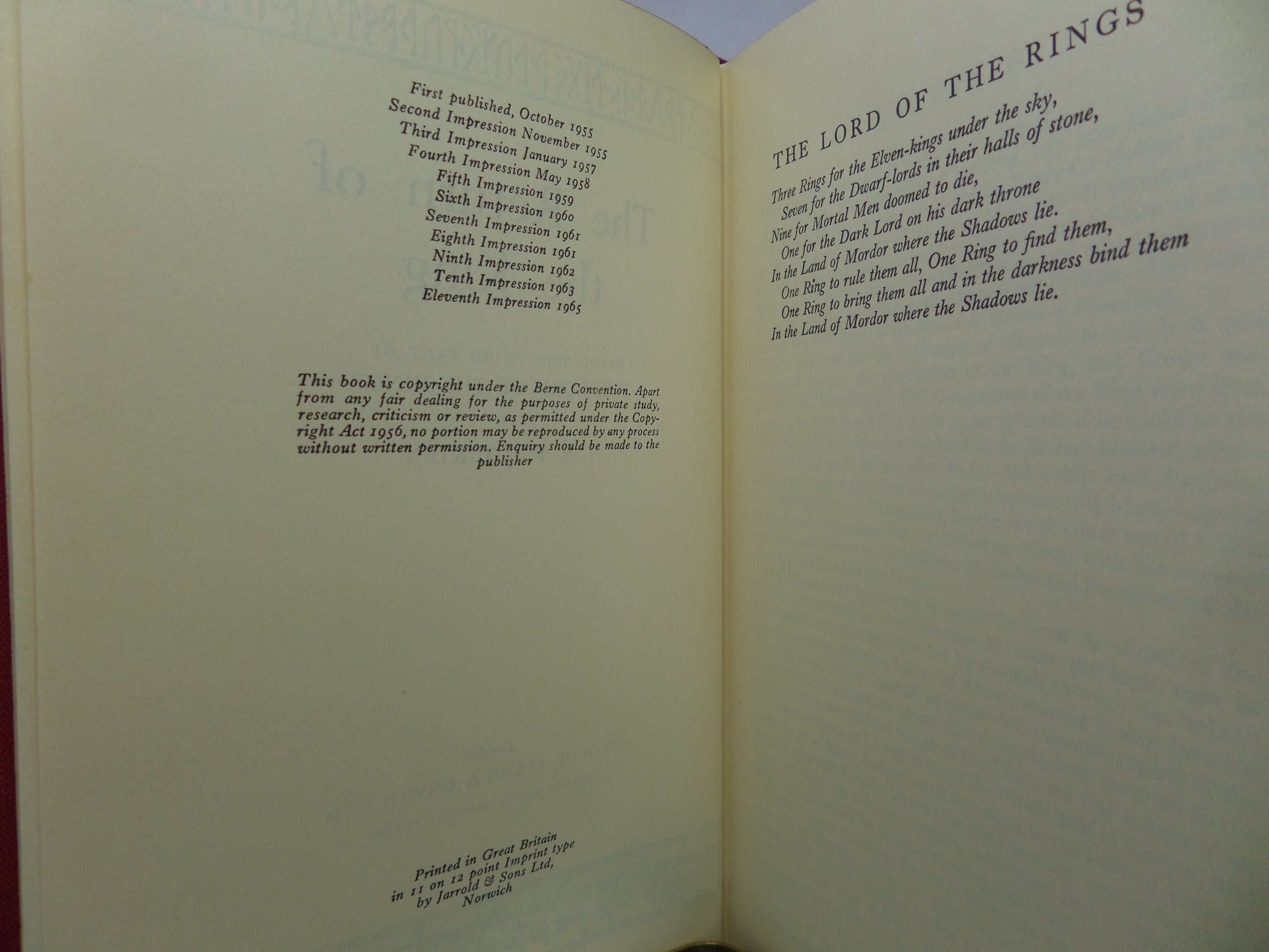 THE LORD OF THE RINGS, J.R.R. TOLKIEN 1965-66 FIRST EDITION SET, 15TH, 11TH, 11TH IMPRESSIONS