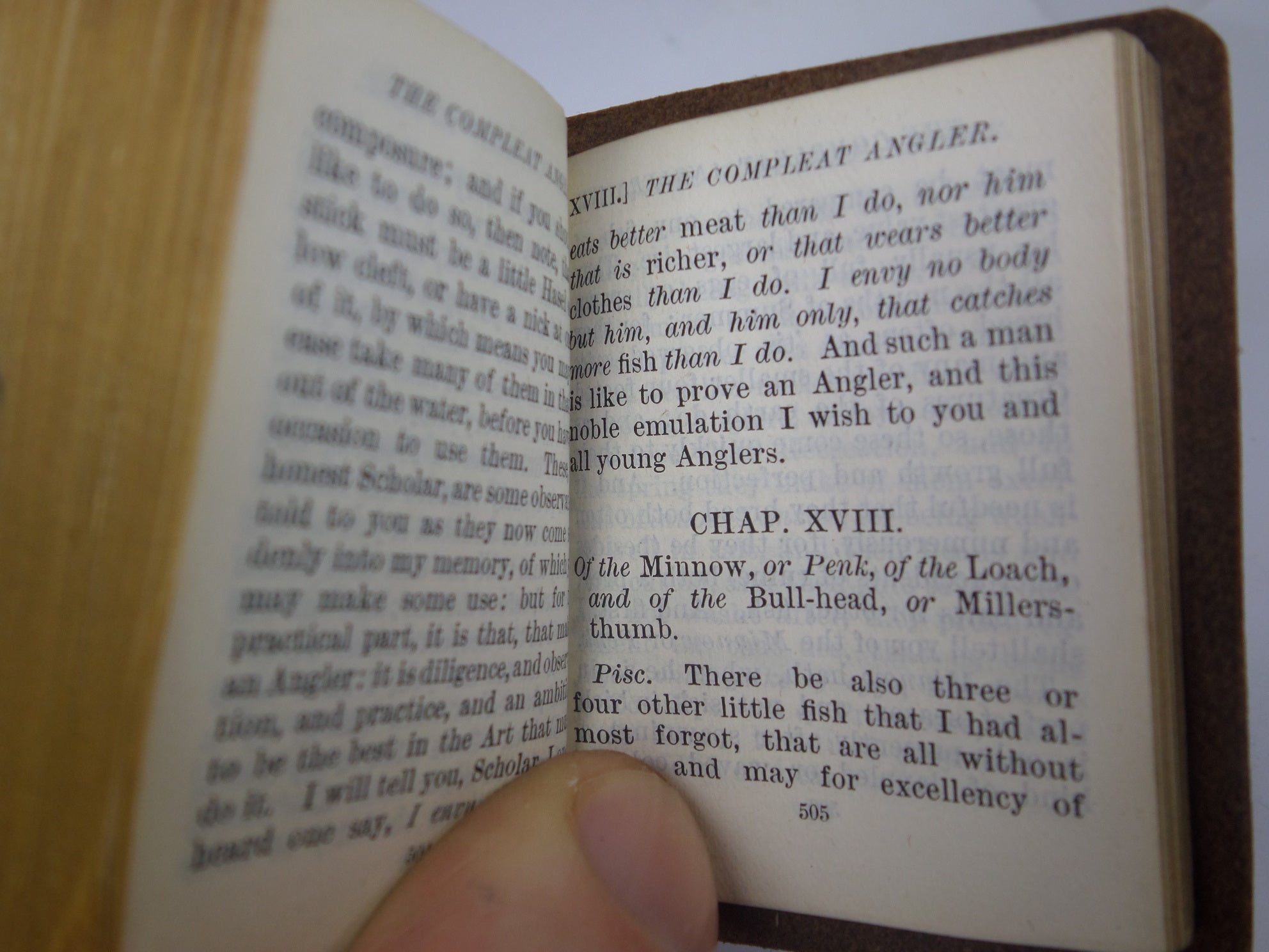 THE COMPLEAT ANGLER BY IZAAK WALTON CA.1900 MINIATURE EDITION, LEATHER BINDING