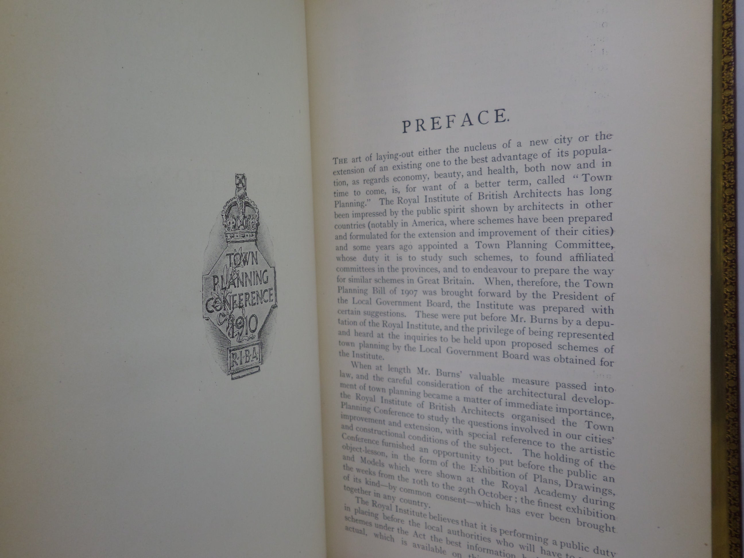 TOWN PLANNING CONFERENCE LONDON 10-15 OCT 1910 TRANSACTIONS RIVIERE FINE BINDING