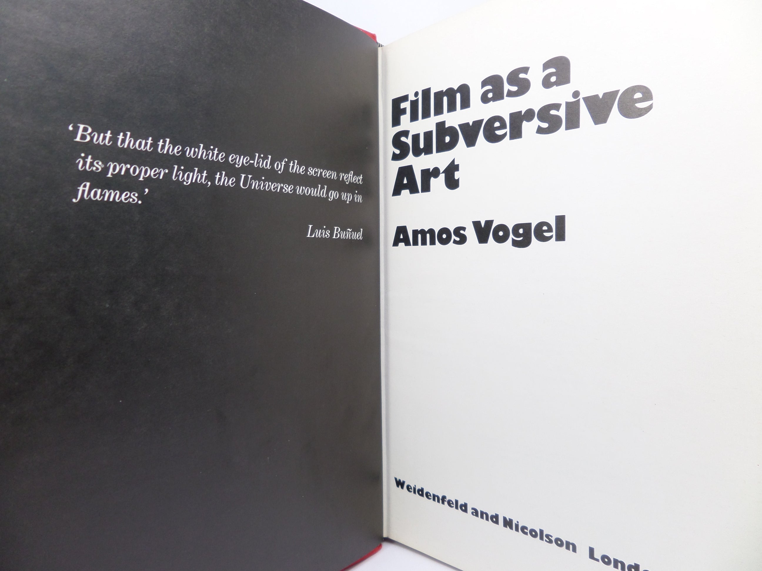 FILM AS A SUBVERSIVE ART BY AMOS VOGEL 1974 FIRST EDITION HARDCOVER