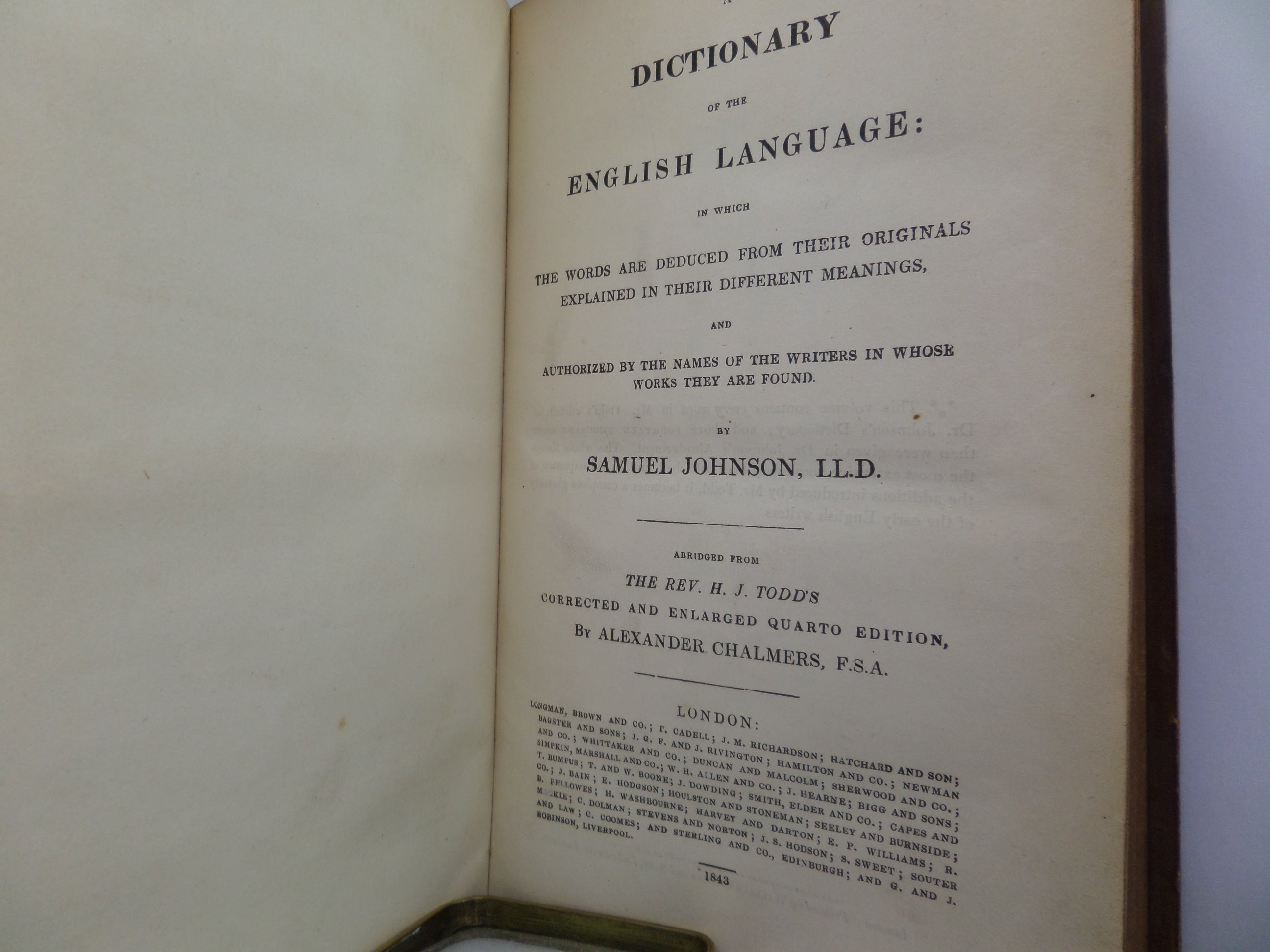 A DICTIONARY OF THE ENGLISH LANGUAGE BY SAMUEL JOHNSON 1843 LEATHER-BOUND