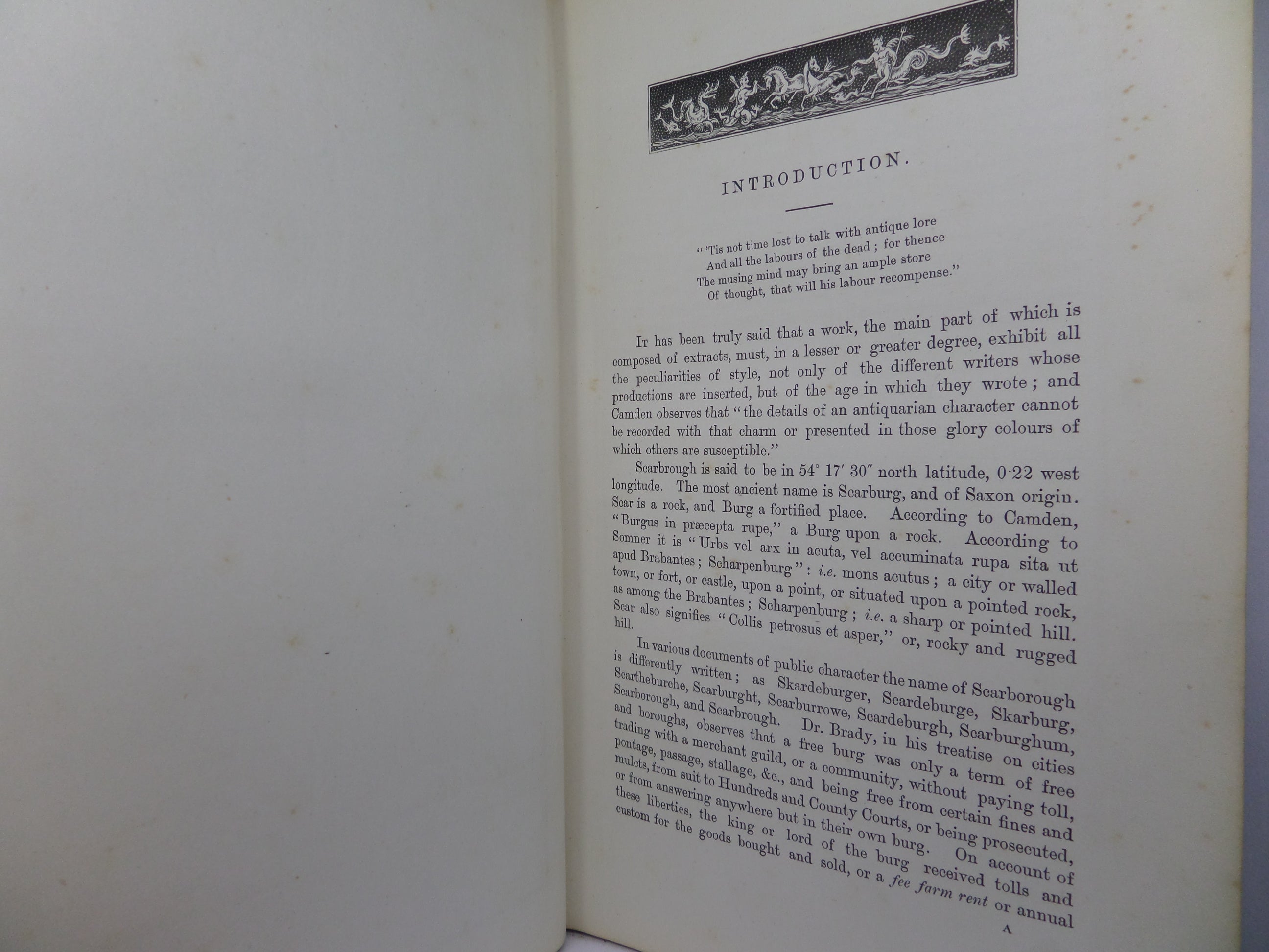 THE HISTORY OF SCARBROUGH BY JOSEPH BROGDEN BAKER 1882 FIRST EDITION