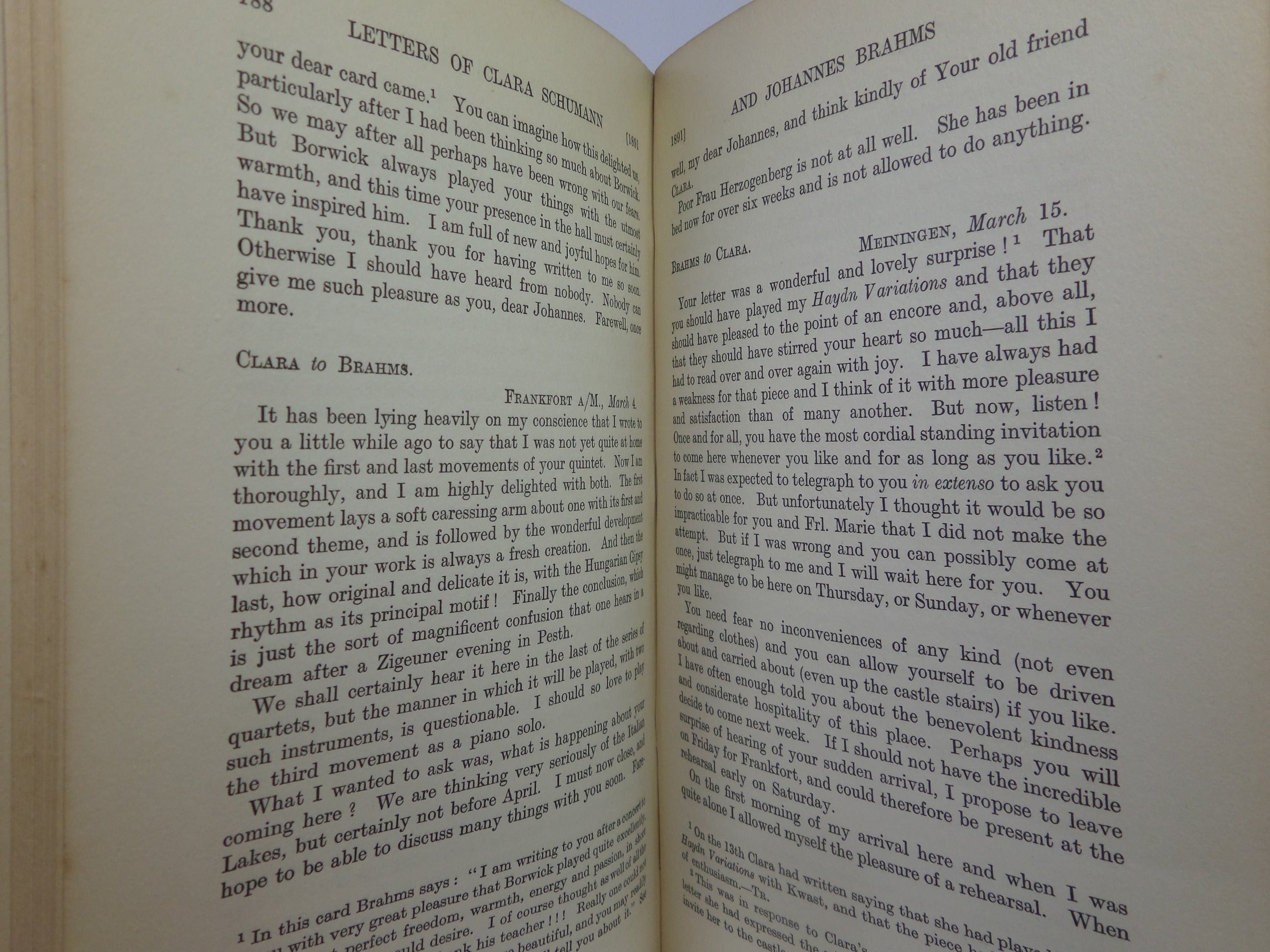 LETTERS OF CLARA SCHUMANN & JOHANNES BRAHMS 1853-1896 BY BERTHOLD LITZMANN 1927