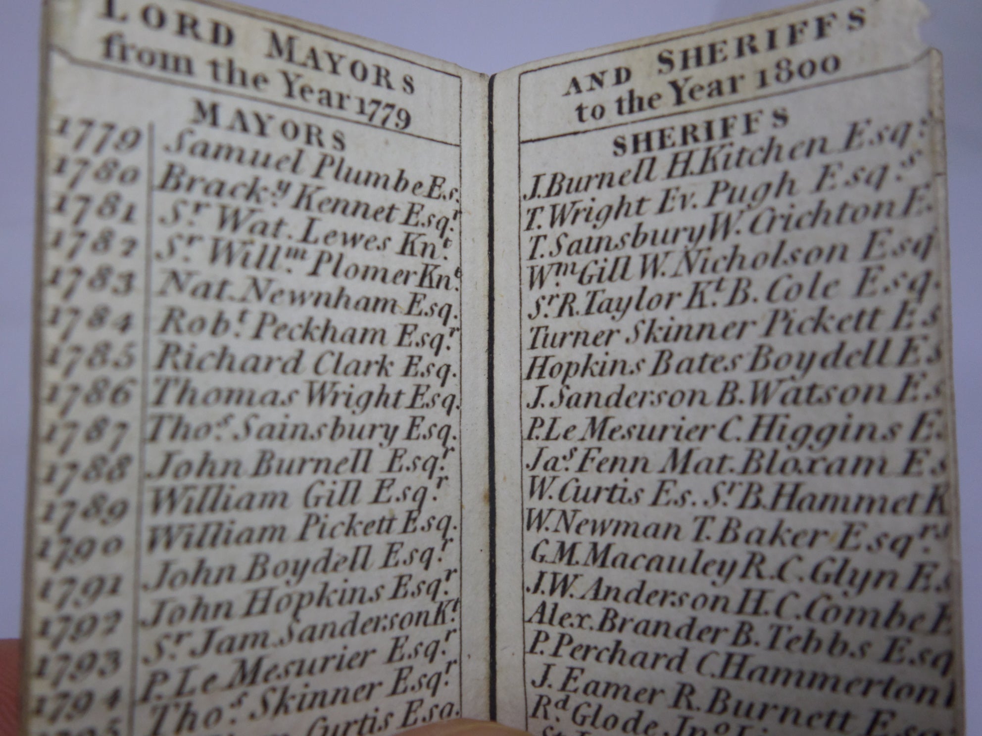 LONDON ALMANACK FOR THE YEAR 1800 MINIATURE BOOK