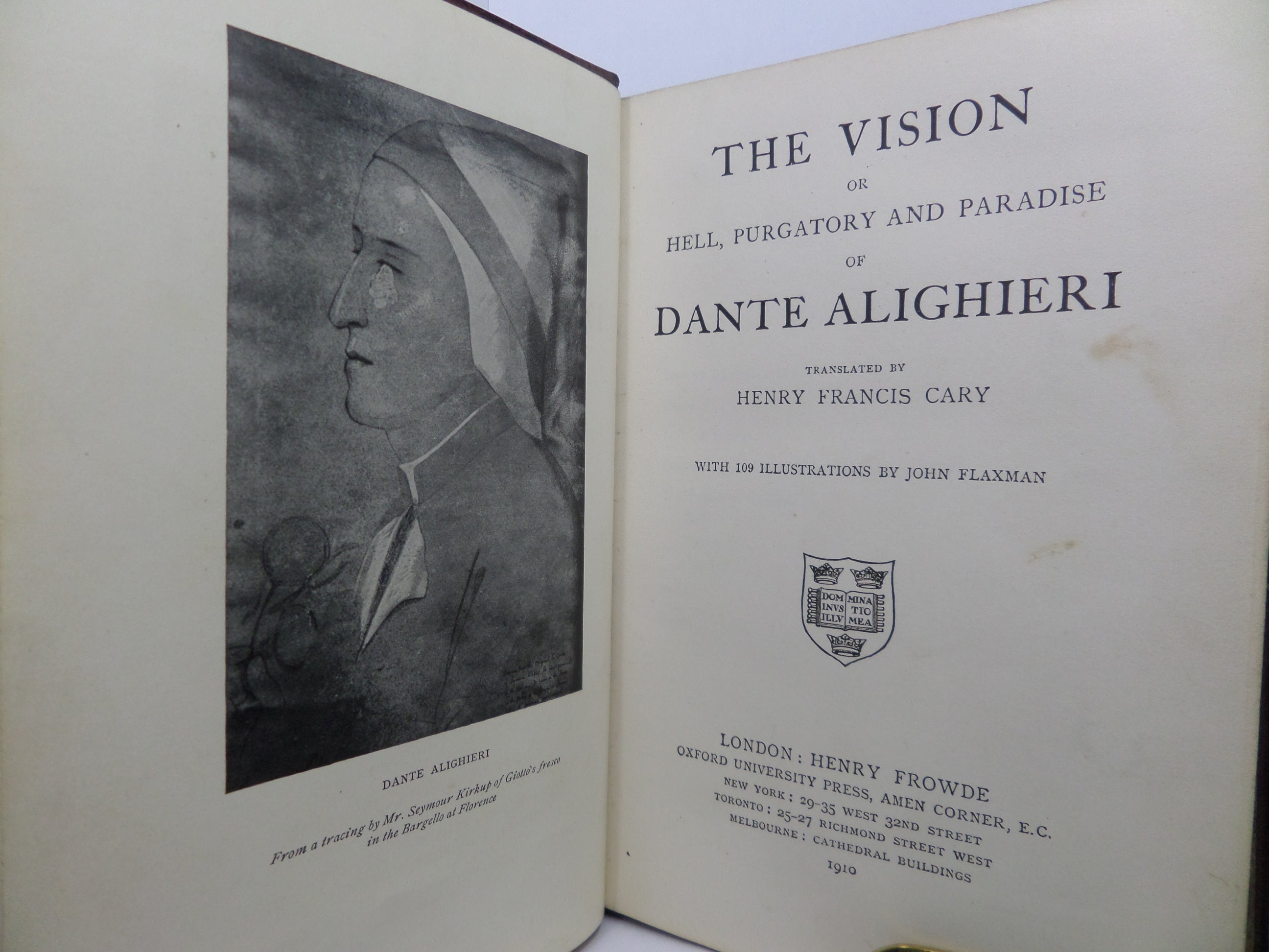 THE WORKS OF DANTE ALIGHIERI 1910 BICKERS FINE TREE CALF BINDING, FLAXMAN ILLUSTRATIONS