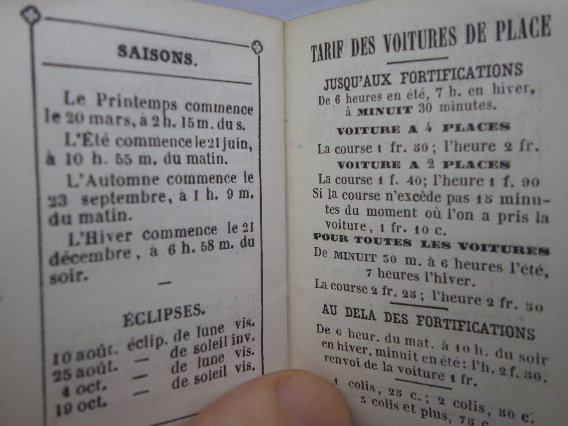 MINIATURE FRENCH CALENDAR FOR THE YEAR 1865 [CALENDRIER POUR L'ANNEE 1865]