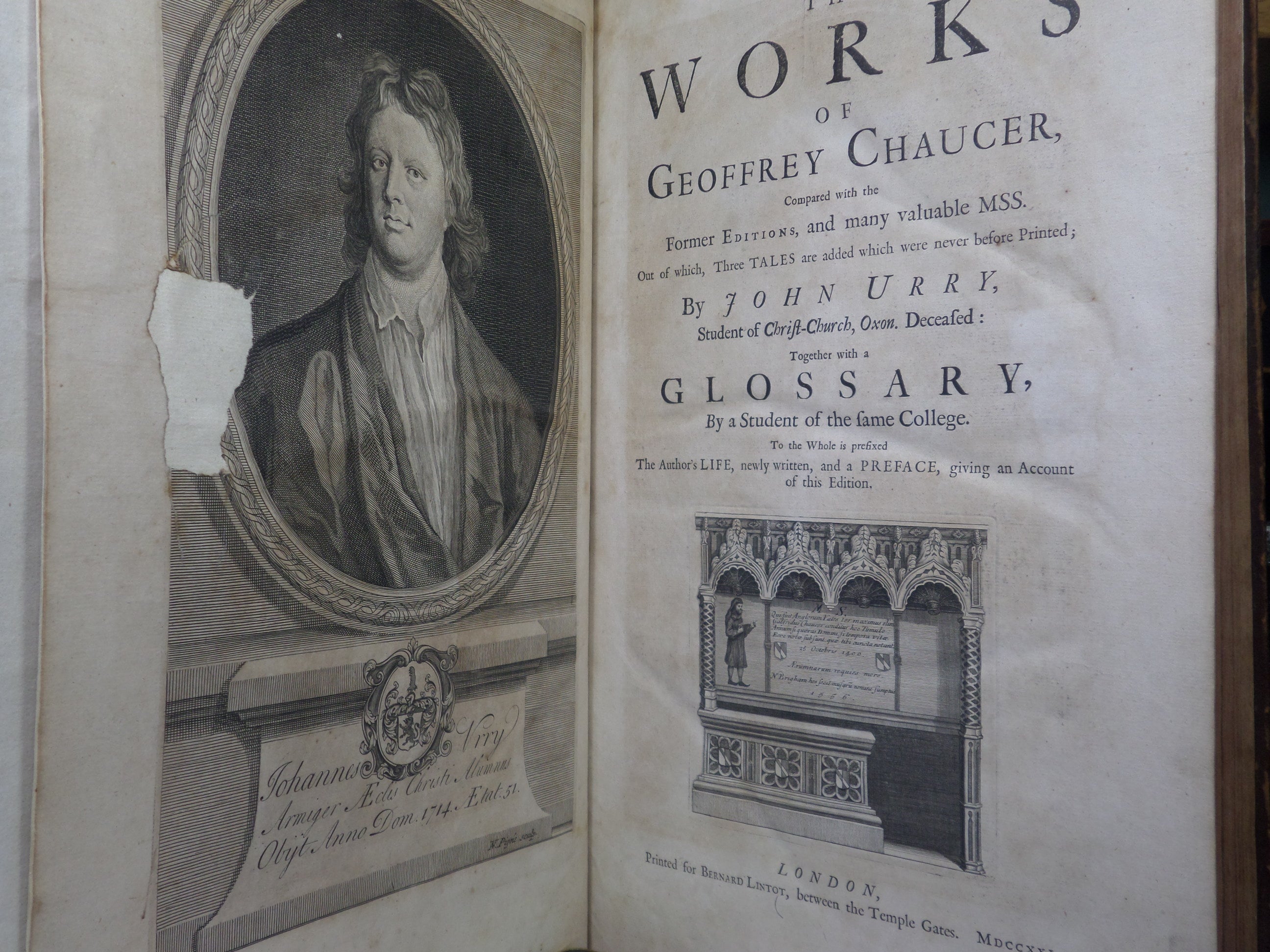 THE WORKS OF GEOFFREY CHAUCER 1721 JOHN URRY FOLIO EDITION, ILLUSTRATED