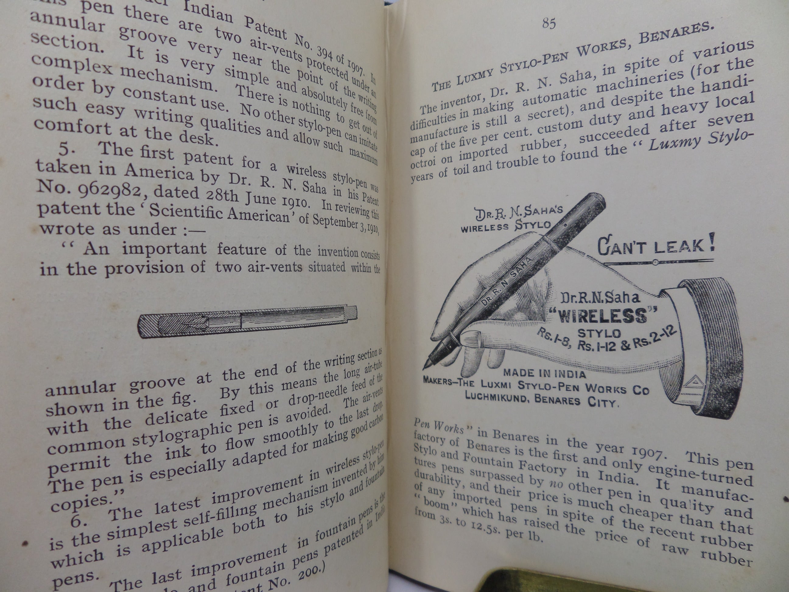 ROMANCE OF PEN INDUSTRIES BY R.N. SAHA 1911 FIRST EDITION