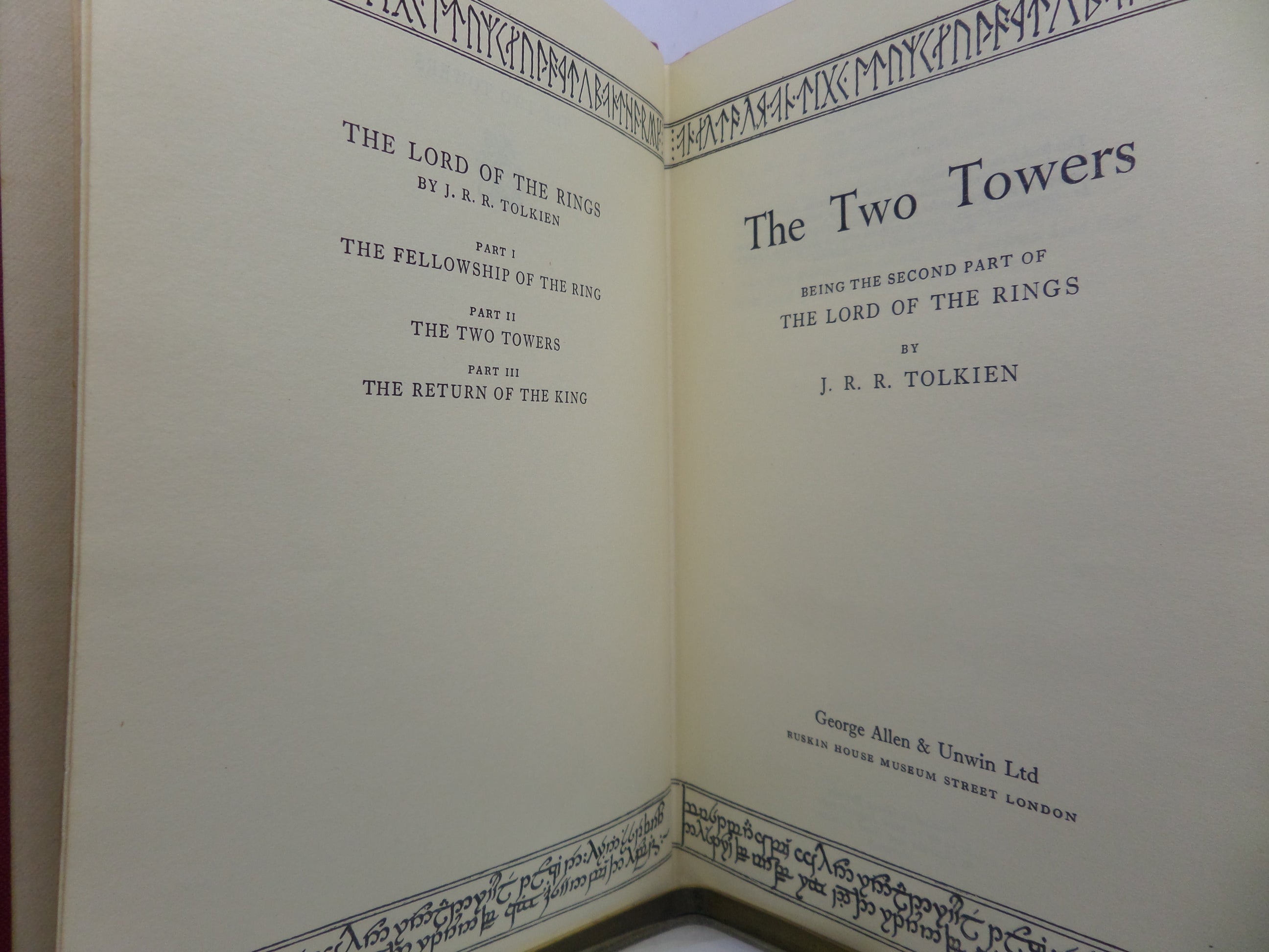 THE TWO TOWERS: BEING THE SECOND PART OF THE LORD OF THE RINGS 1956 J.R.R. TOLKIEN 4TH IMPRESSION