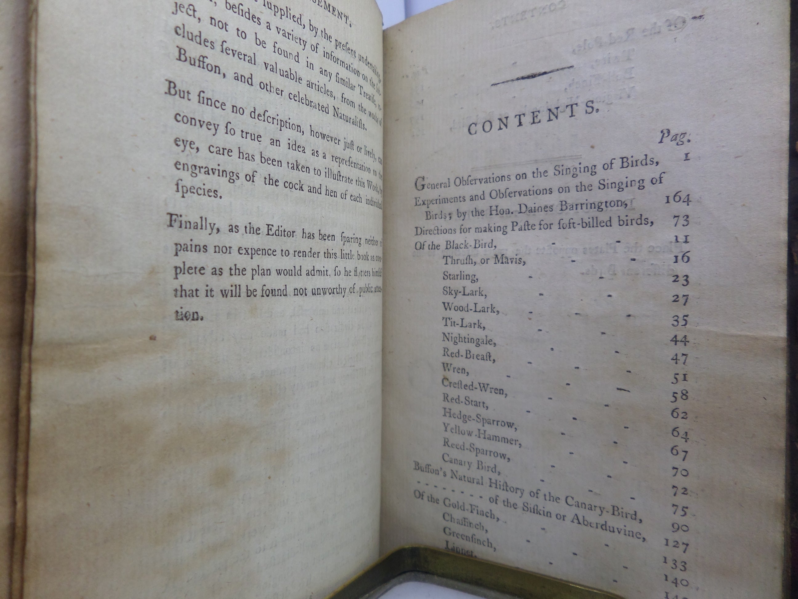 THE HISTORY OF SINGING BIRDS BY COUNT DE BUFFON 1791 FIRST EDITION