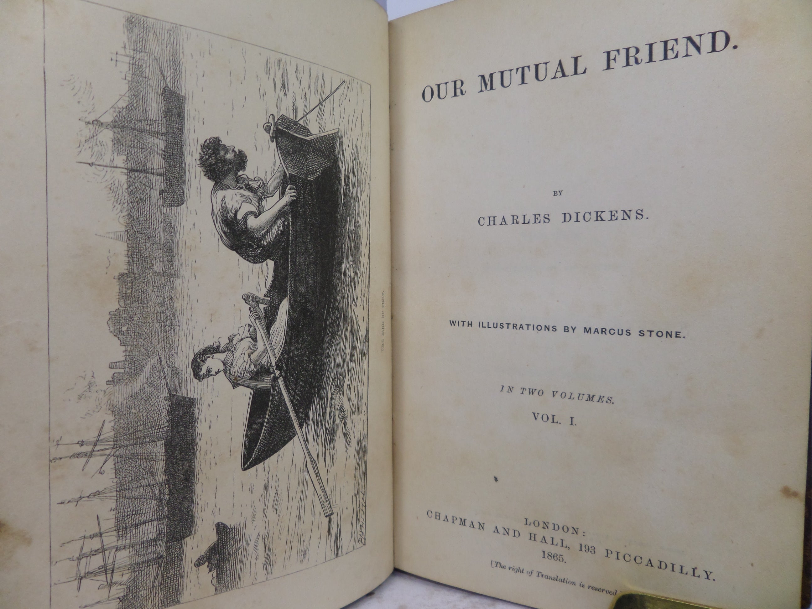 OUR MUTUAL FRIEND BY CHARLES DICKENS 1865 FIRST EDITION, LEATHER BINDING