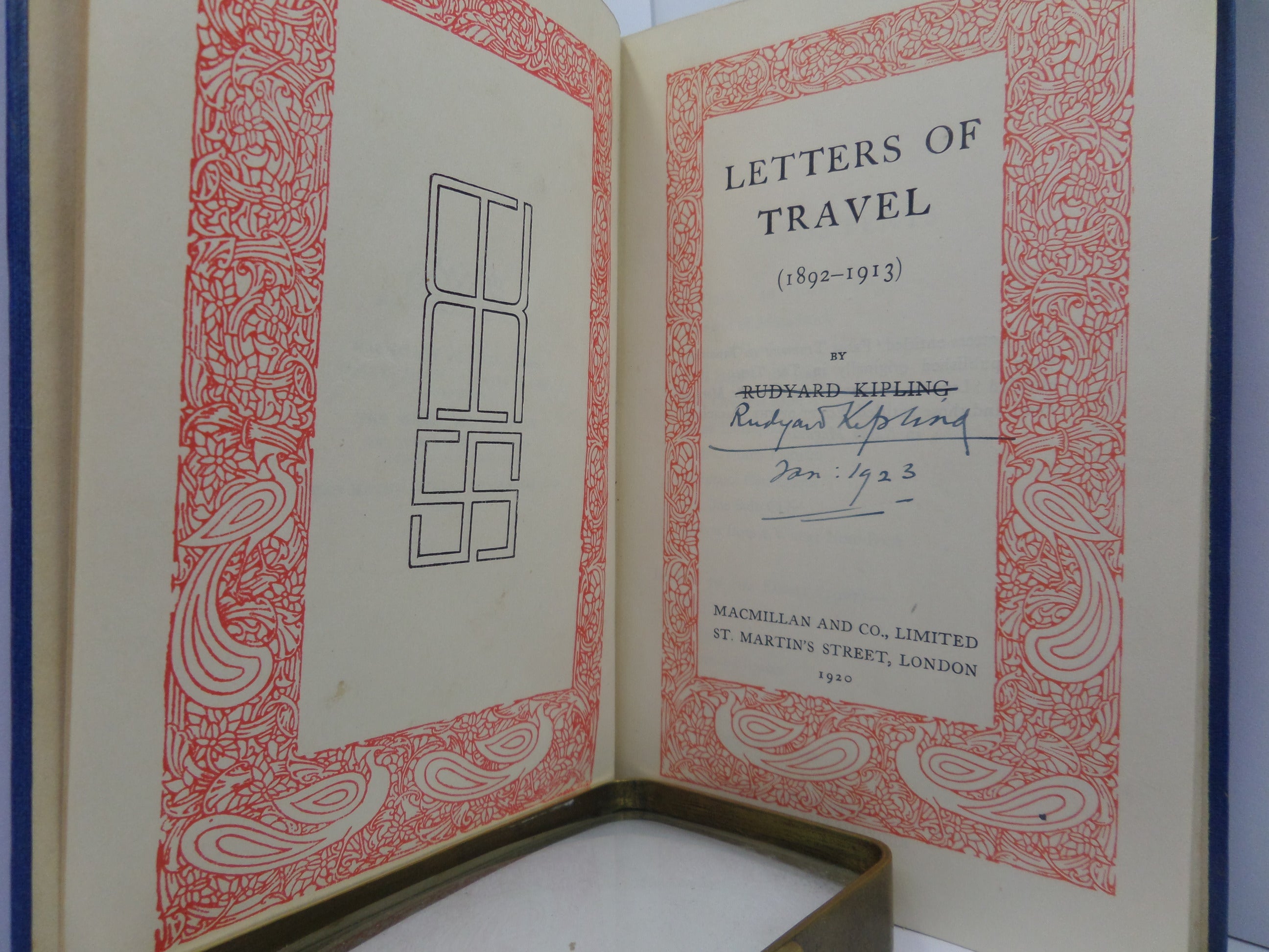 LETTERS OF TRAVEL (1892-1913) BY RUDYARD KIPLING 1920 SIGNED FIRST EDITION