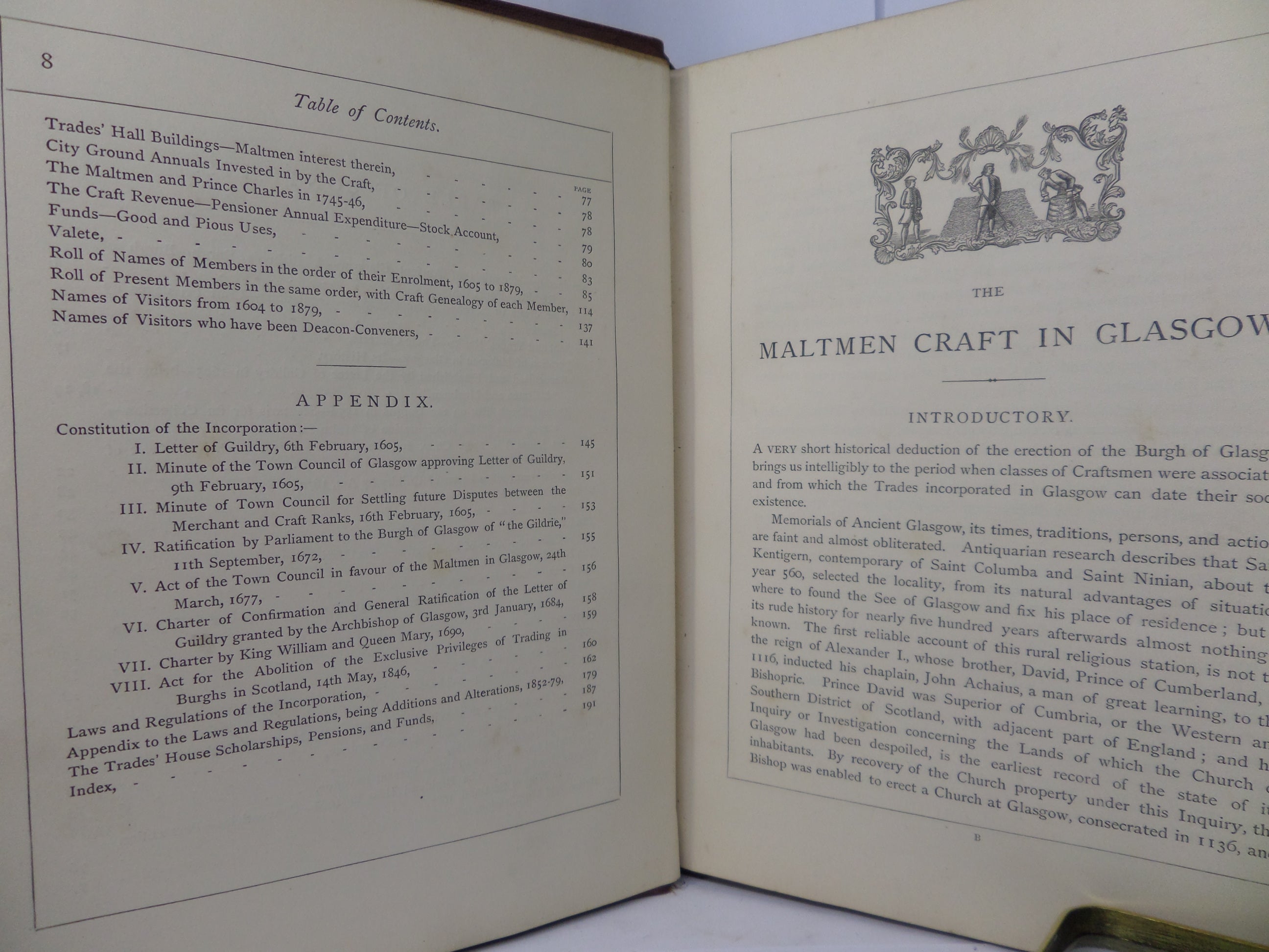 CHRONICLES OF THE MALTMEN CRAFT IN GLASGOW 1605-1879 ROBERT DOUIE 1879 FIRST EDITION