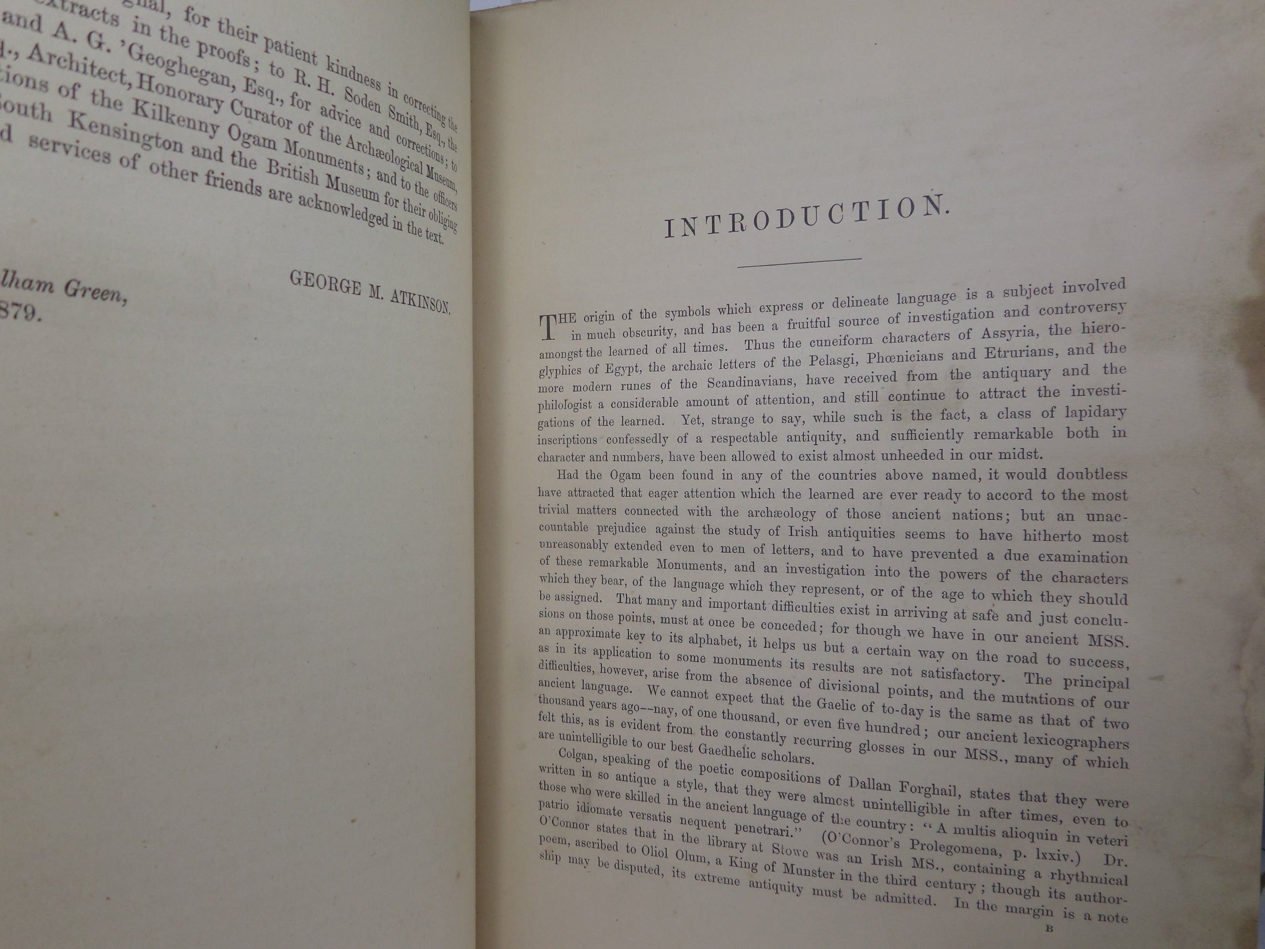 OGAM INSCRIBED MONUMENTS OF THE GAEDHIL 1879 GEORGE M. ATKINSON, LEATHER BINDING