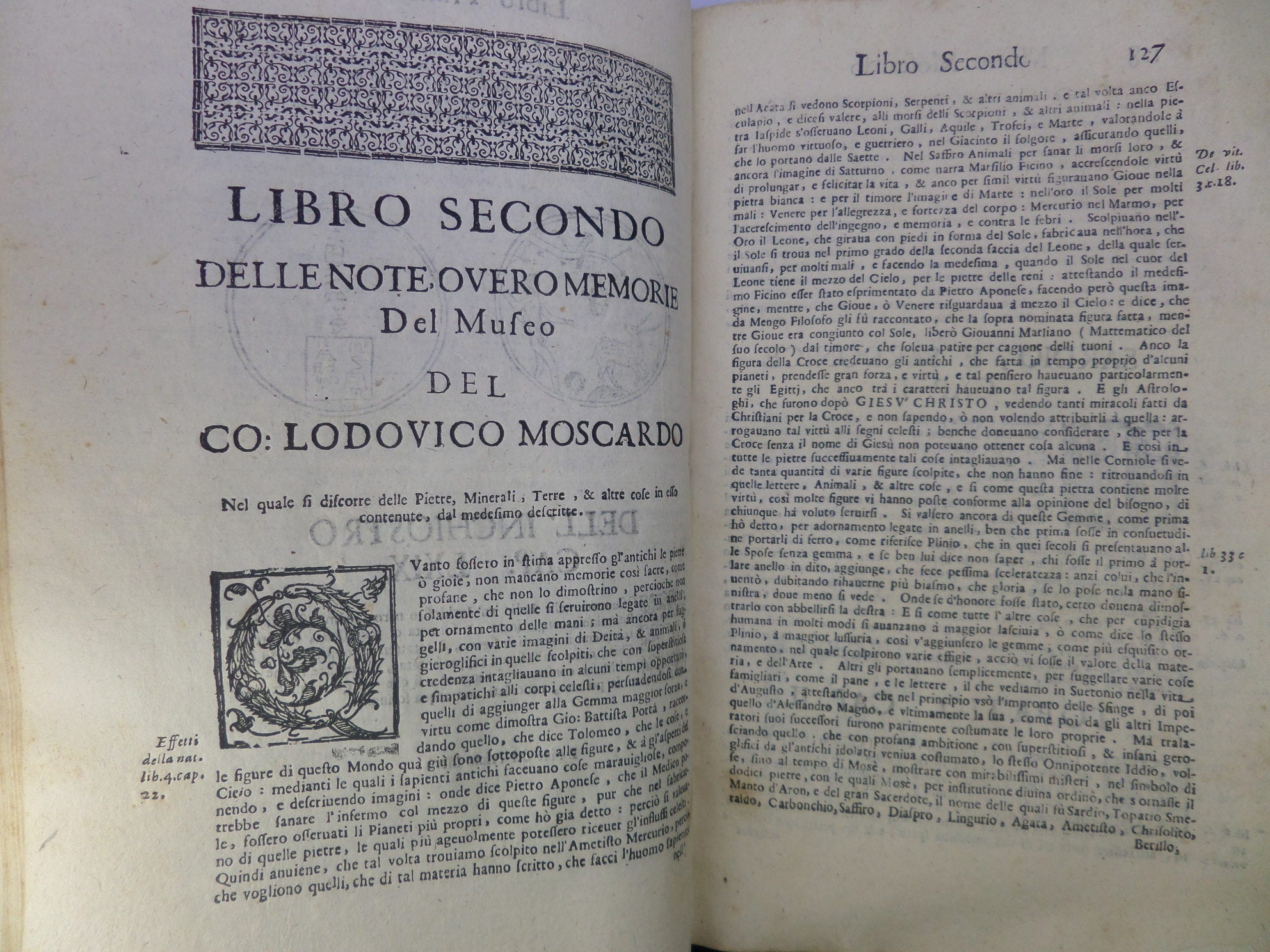 [CATALOGUE OF CURIOSITIES] NOTE OVERO MEMORIE DEL MUSEO DI LODOVICO MOSCARDO 1672 RARE SECOND EDITION