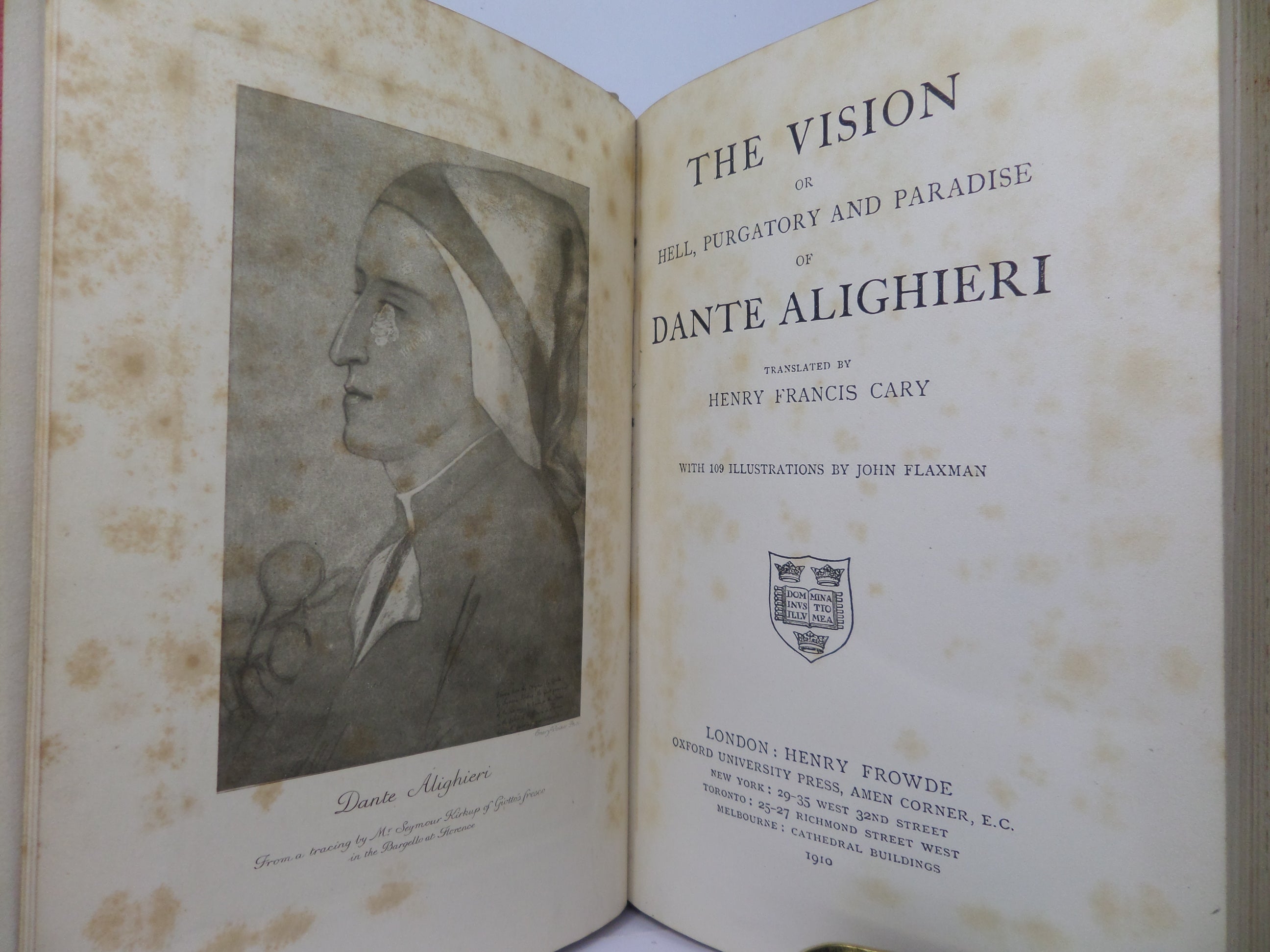 THE VISION: OR, HELL, PURGATORY, AND PARADISE 1910 DANTE ALIGHIERI, FLAXMAN ILLS