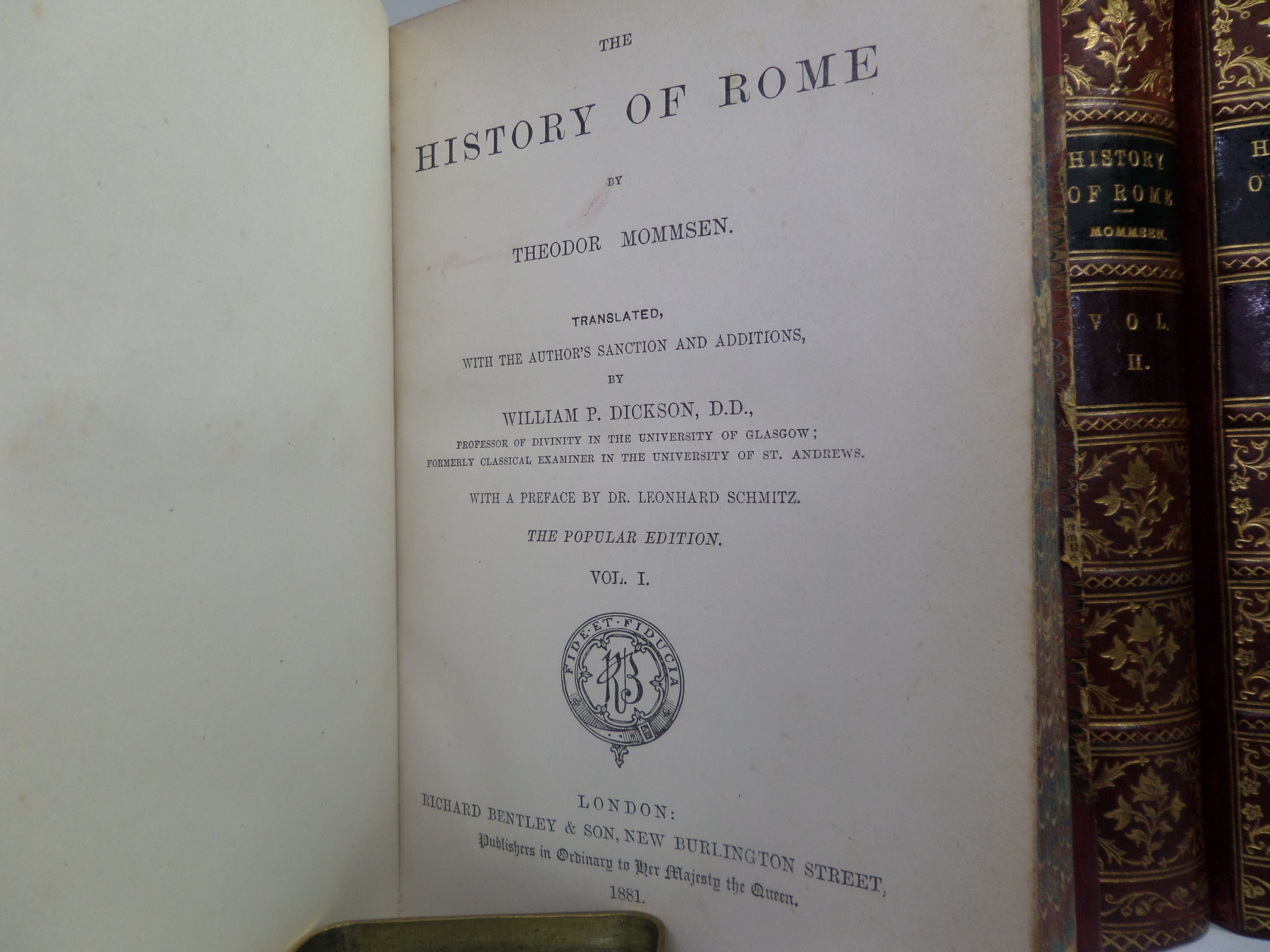 THE HISTORY OF ROME BY THEODOR MOMMSEN 1880-1881 FOUR VOLUMES LEATHER BOUND