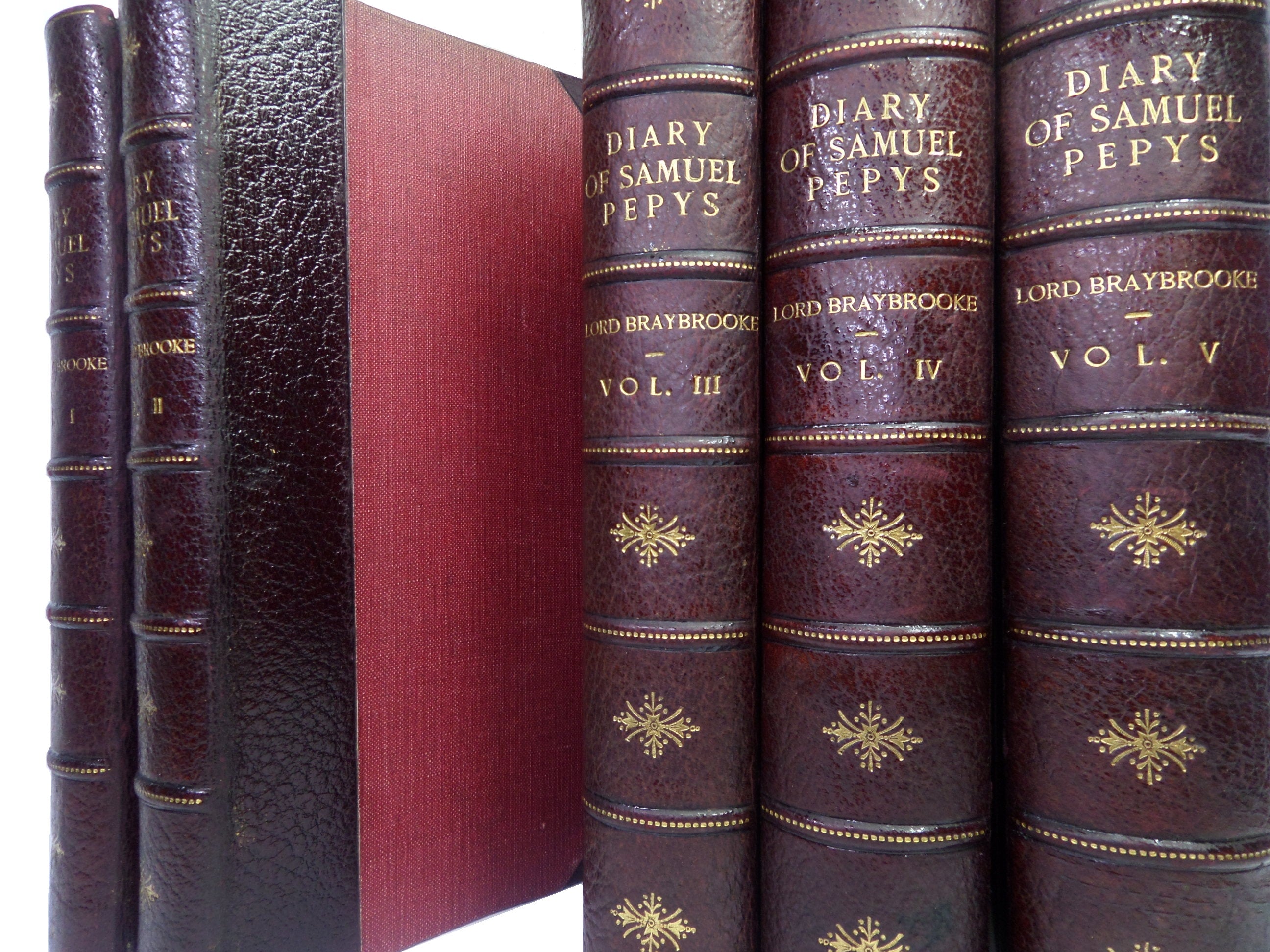 THE DIARY OF SAMUEL PEPYS 1848-49 LEATHER BOUND IN FIVE VOLUMES